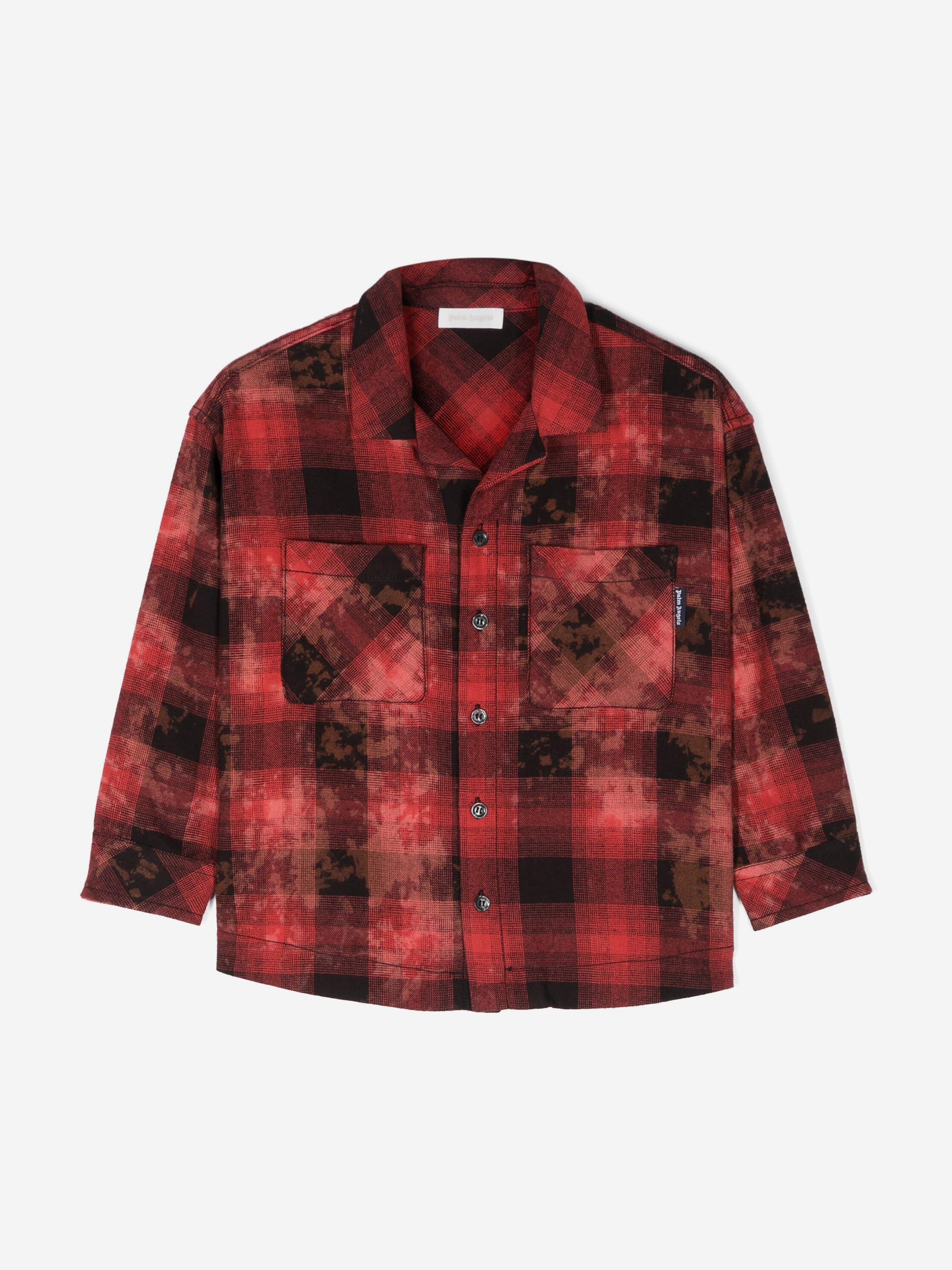 Palm Angels Boys Bleach Flannel Overshirt in Red Shipping Outlet Store Online