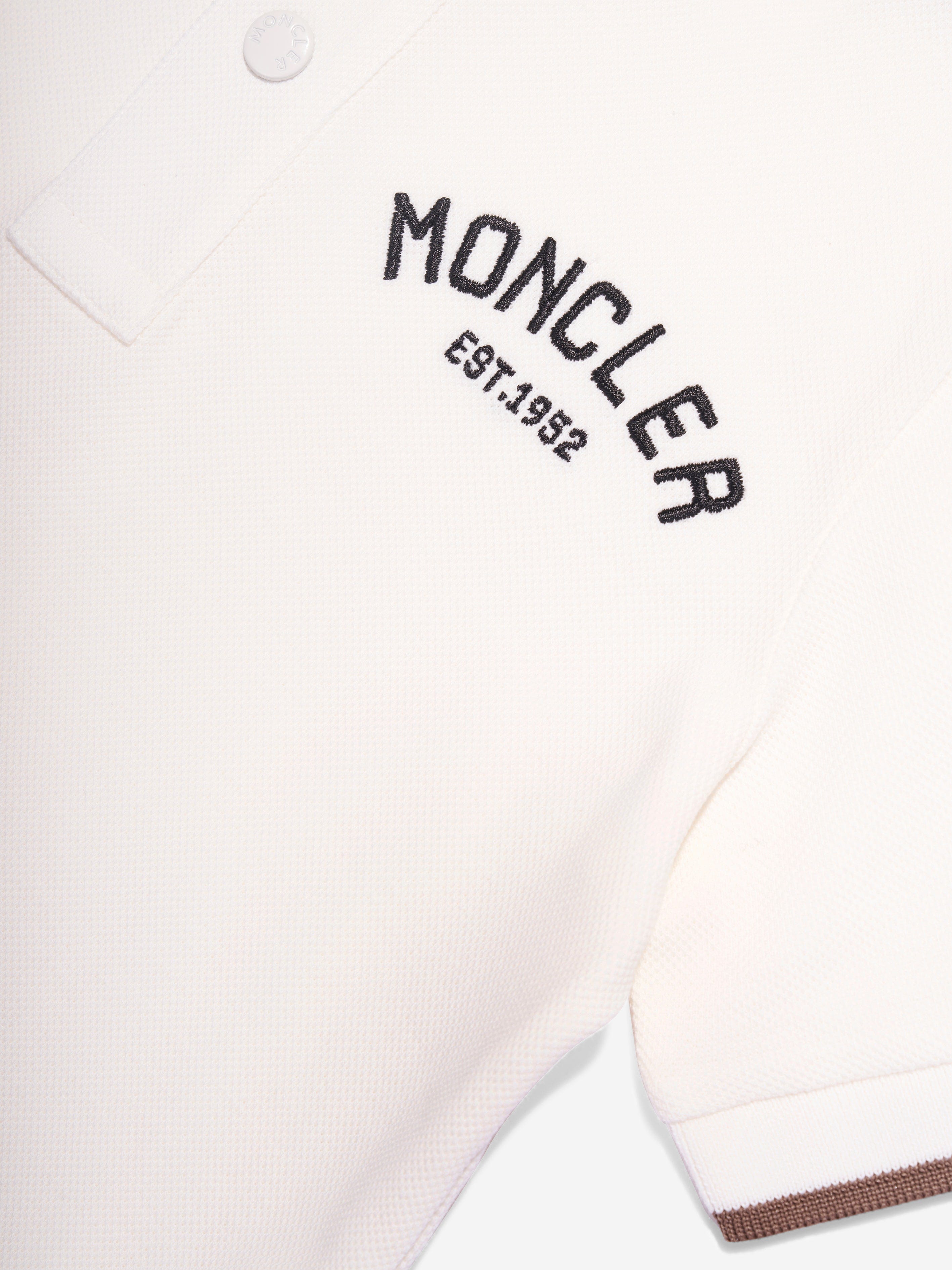 Moncler Enfant Boys Long Sleeve Polo Shirt in Ivory Sale Recommend