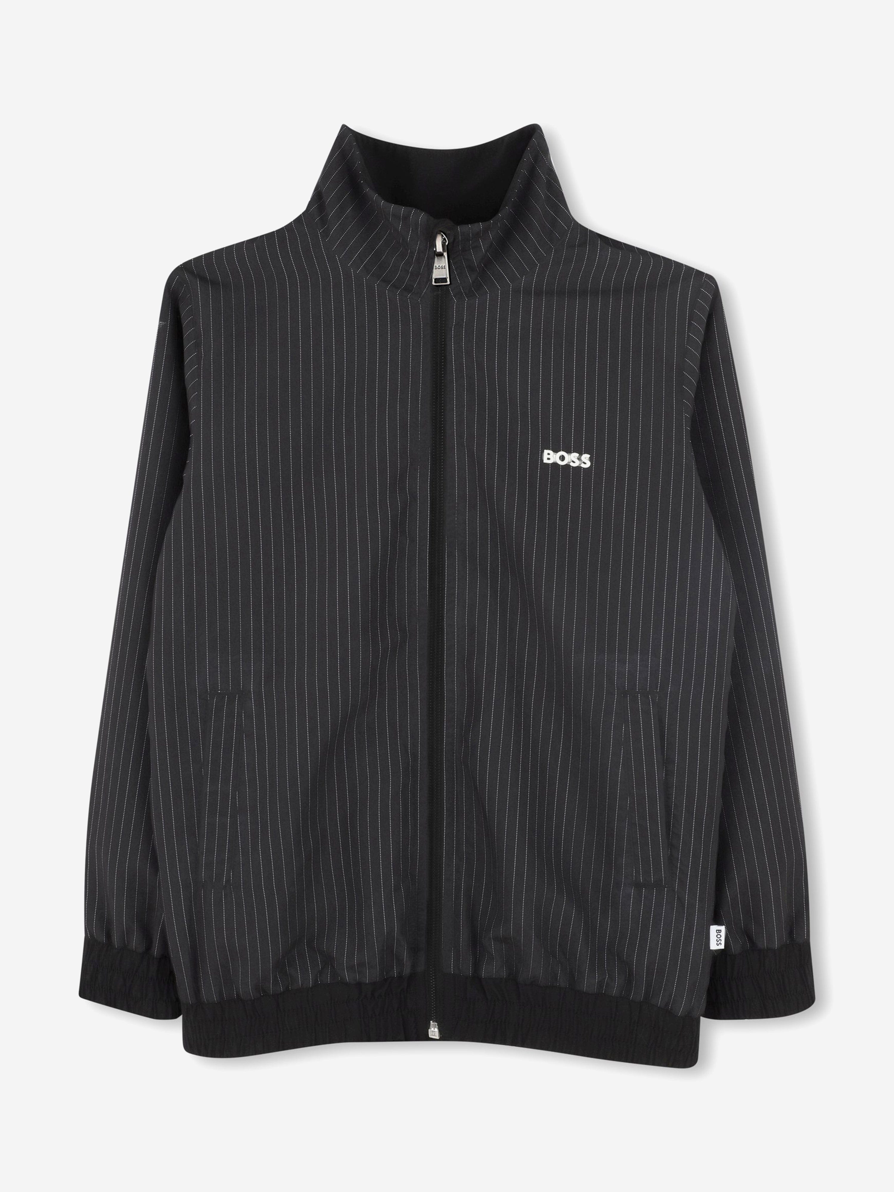 BOSS Boys Striped Zip Up Top in Black Clearance Good Selling
