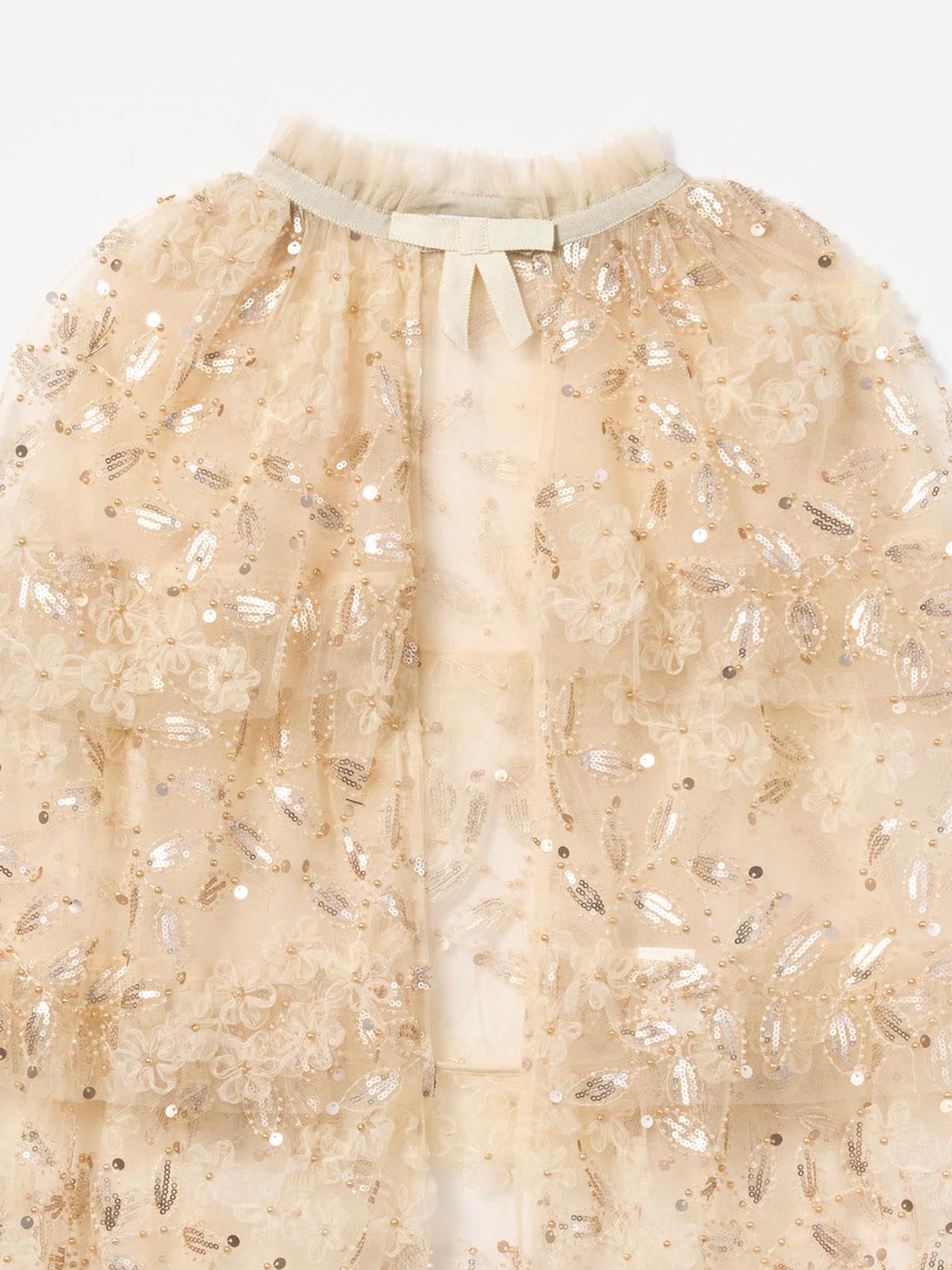 Girls Sequin Tulle Cape in Ivory Clearance Buy