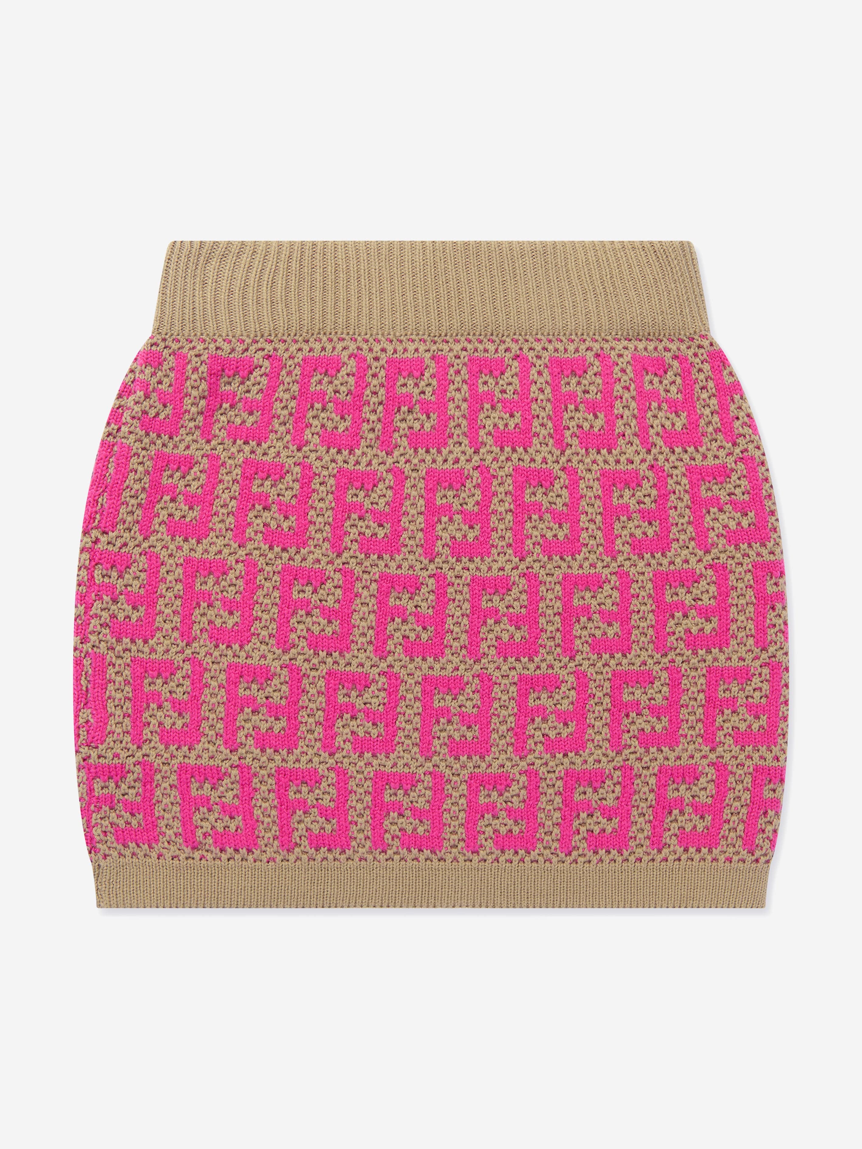 Fendi Girls Knitted FF Logo Skirt in Pink Sale Explore