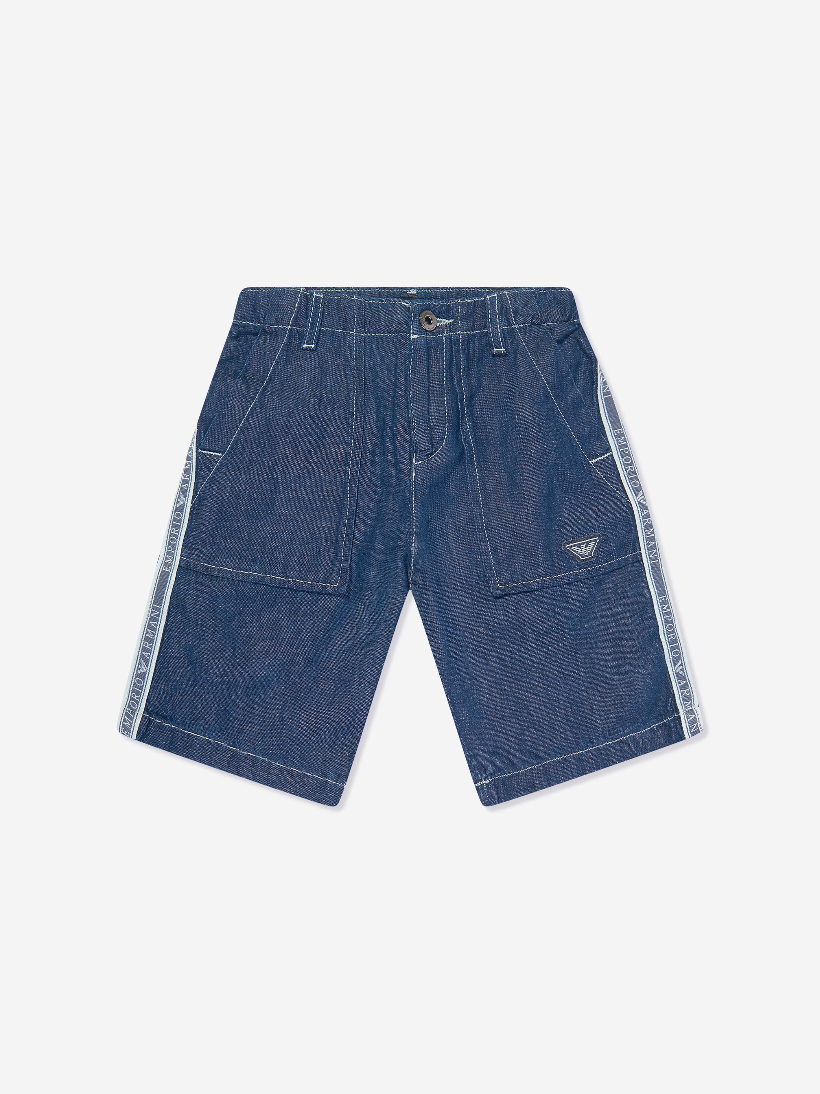 Emporio Armani Boys Denim Logo Shorts in Blue Quality From China Wholesale