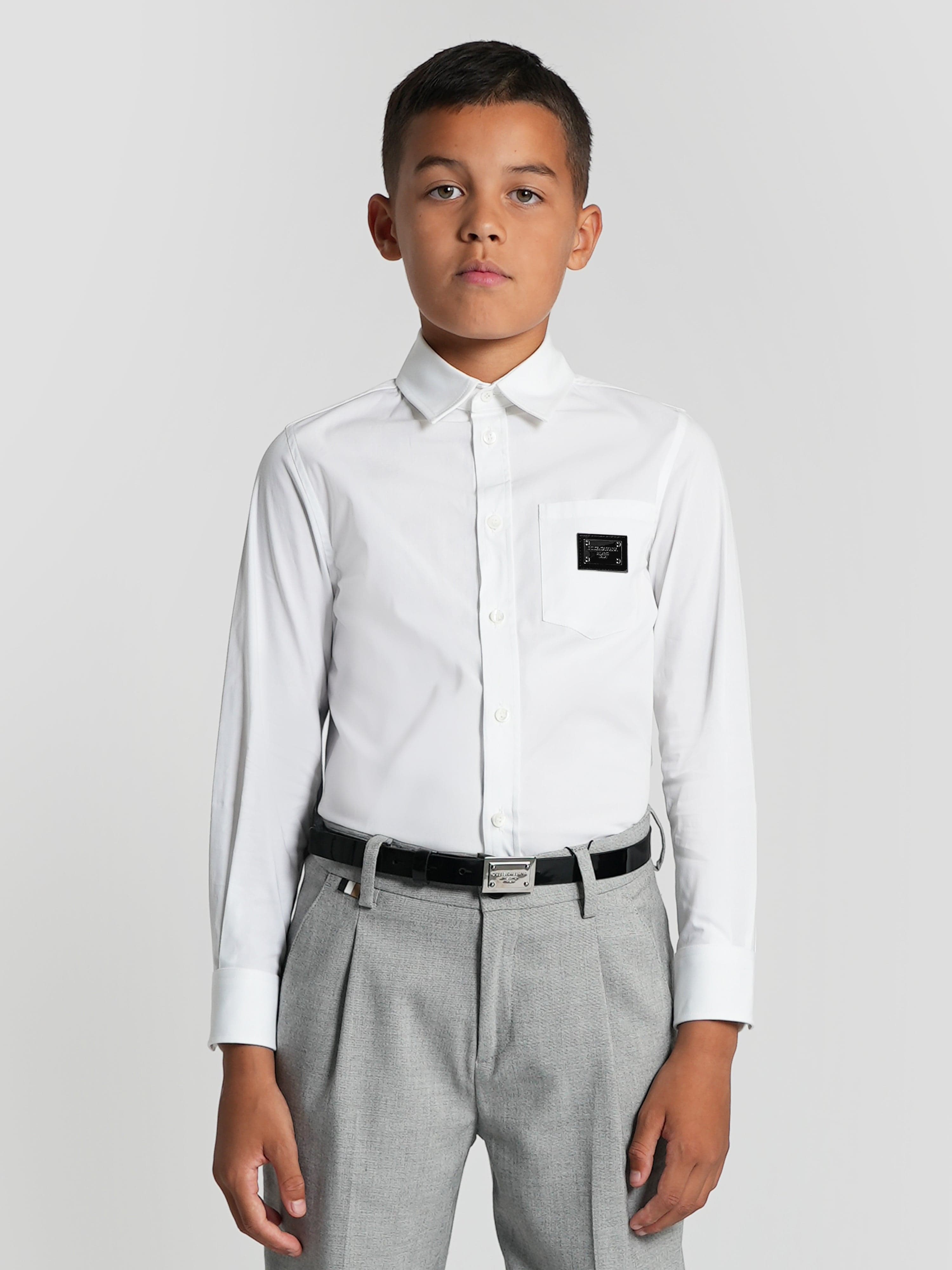 Dolce & Gabbana Boys Long Sleeve Logo Shirt in White Visit Online