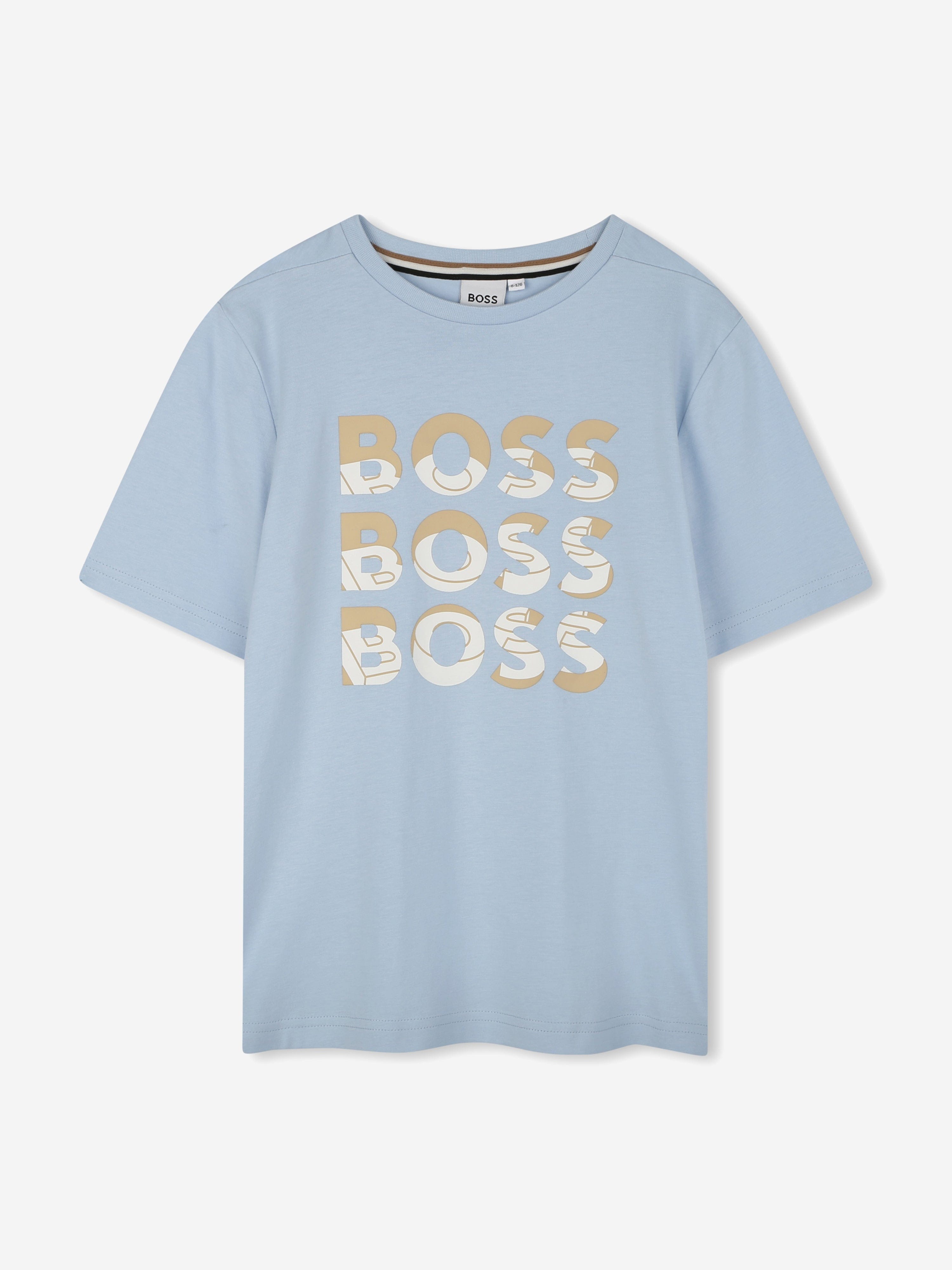 BOSS Boys Multi Logo T-Shirt in Blue Clearance Low Shipping