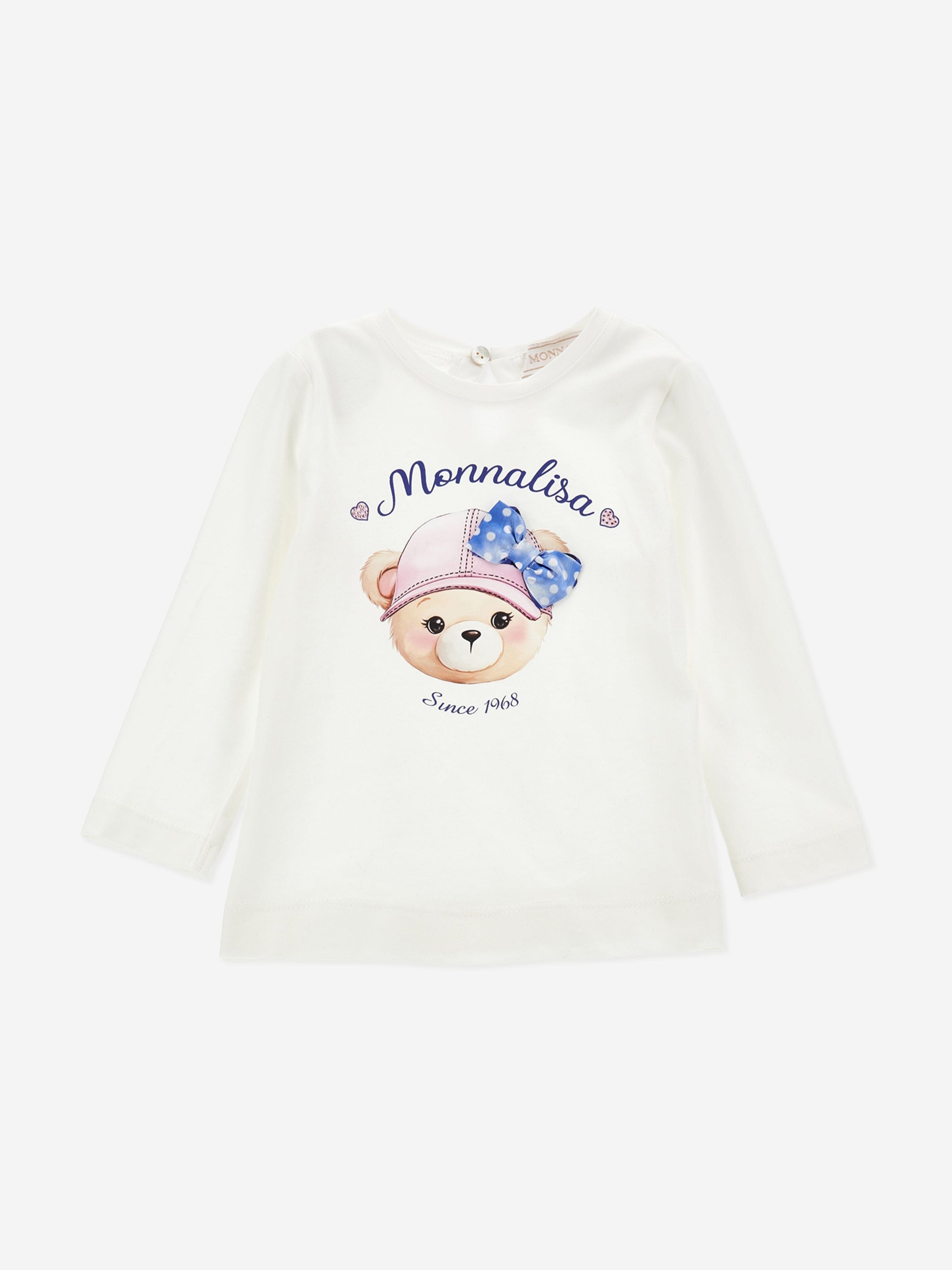 Monnalisa Baby Girls Long Sleeve Teddy T-Shirt in White Pick A Best For Sale
