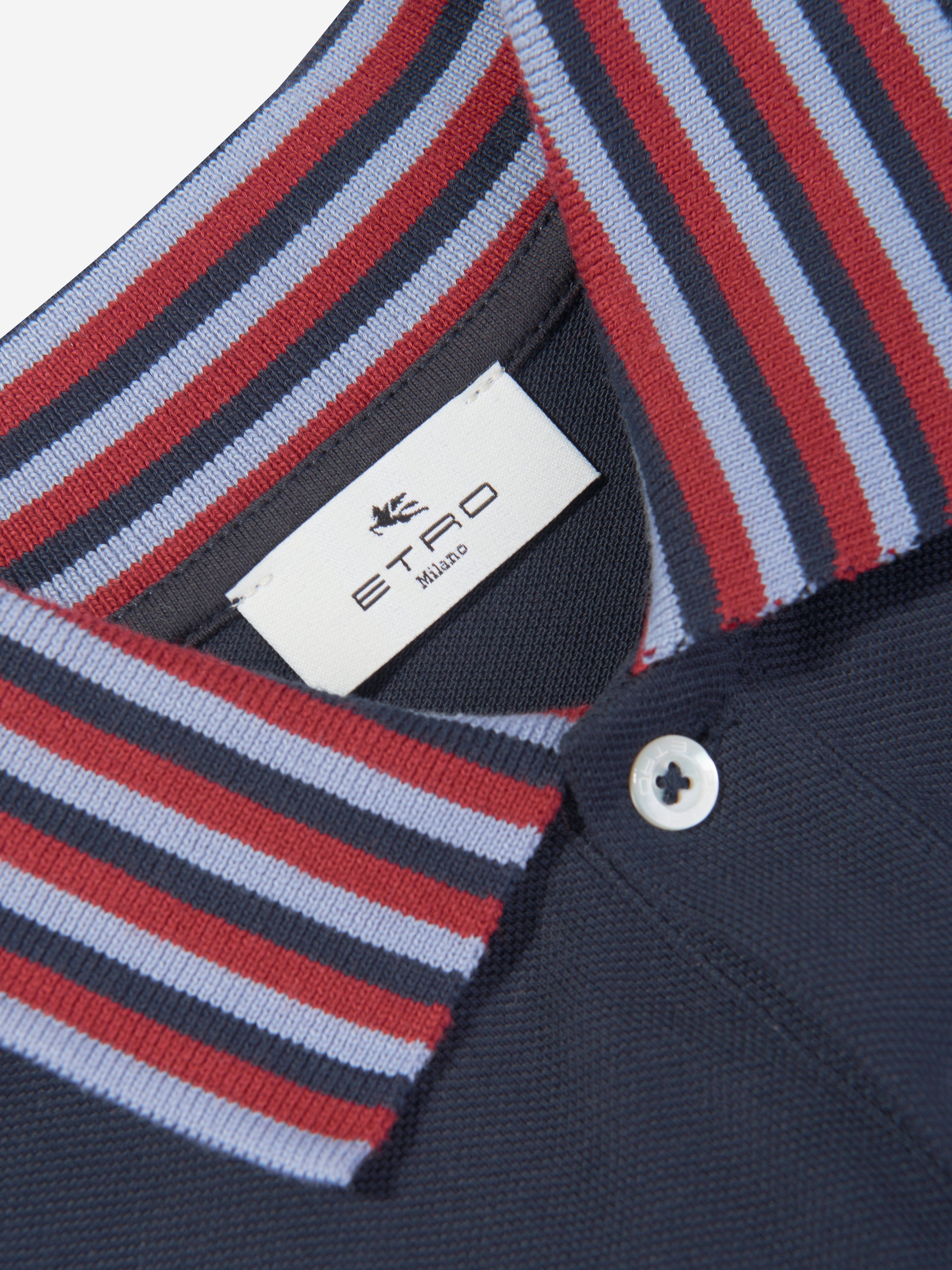 Etro Boys Striped Collar Polo Shirt in Navy Hot Sale Cheap Pice