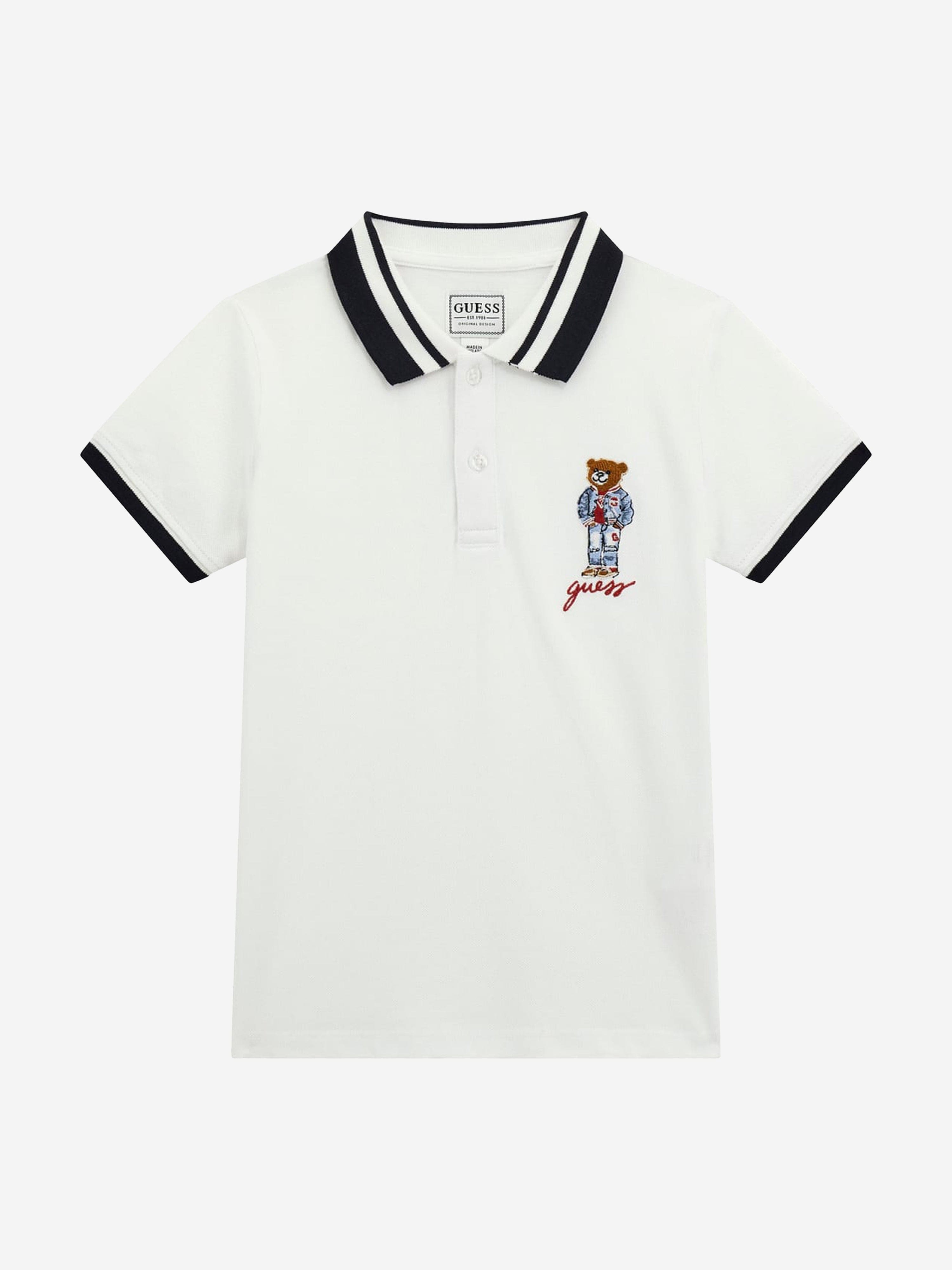Boys Bear Polo Shirt in White New Arrival For Sale