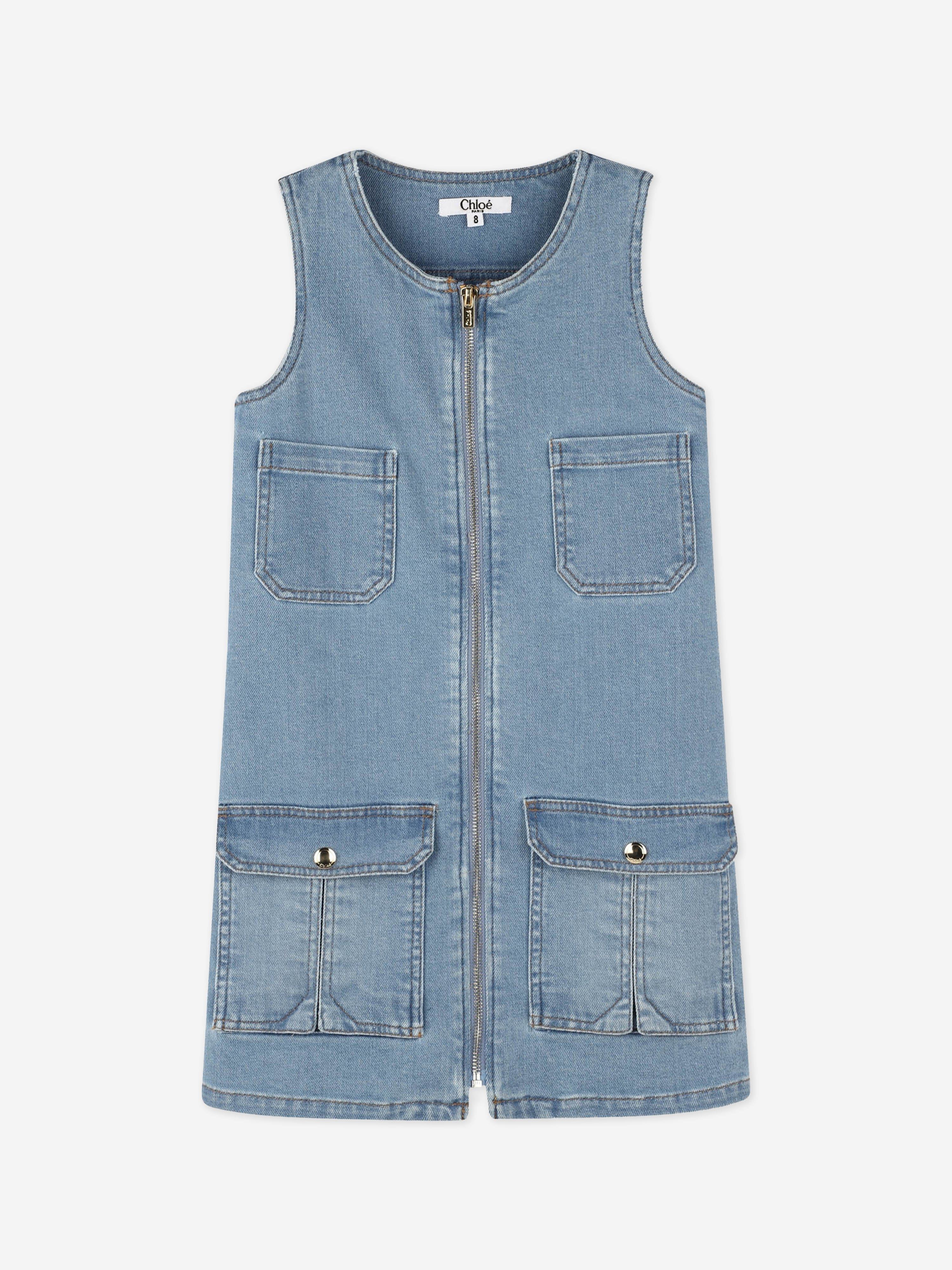 Chlo¨¦ Girls Sleeveless Denim Zip Dress in Blue Online Online Cheap Pice