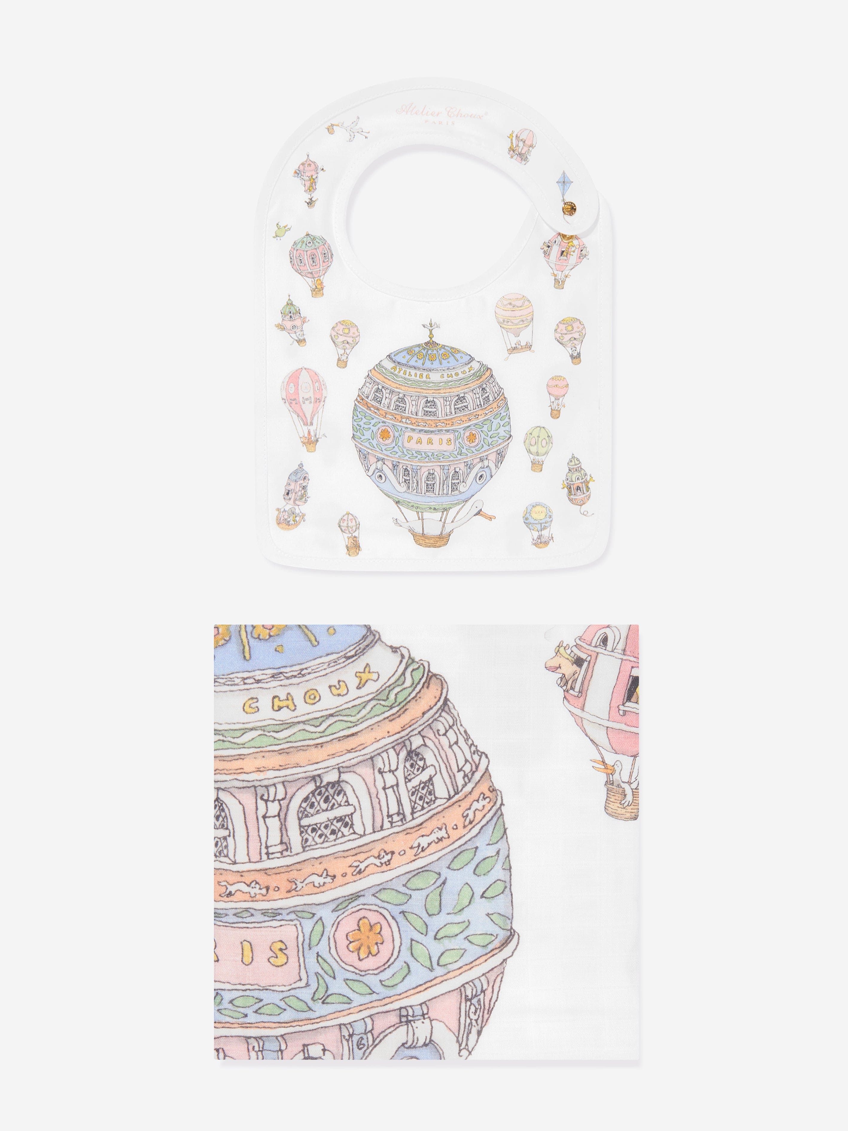 Atelier Choux Baby Hot Air Balloons Swaddle And Satin Bib Set in White The Cheapest Cheap Pice