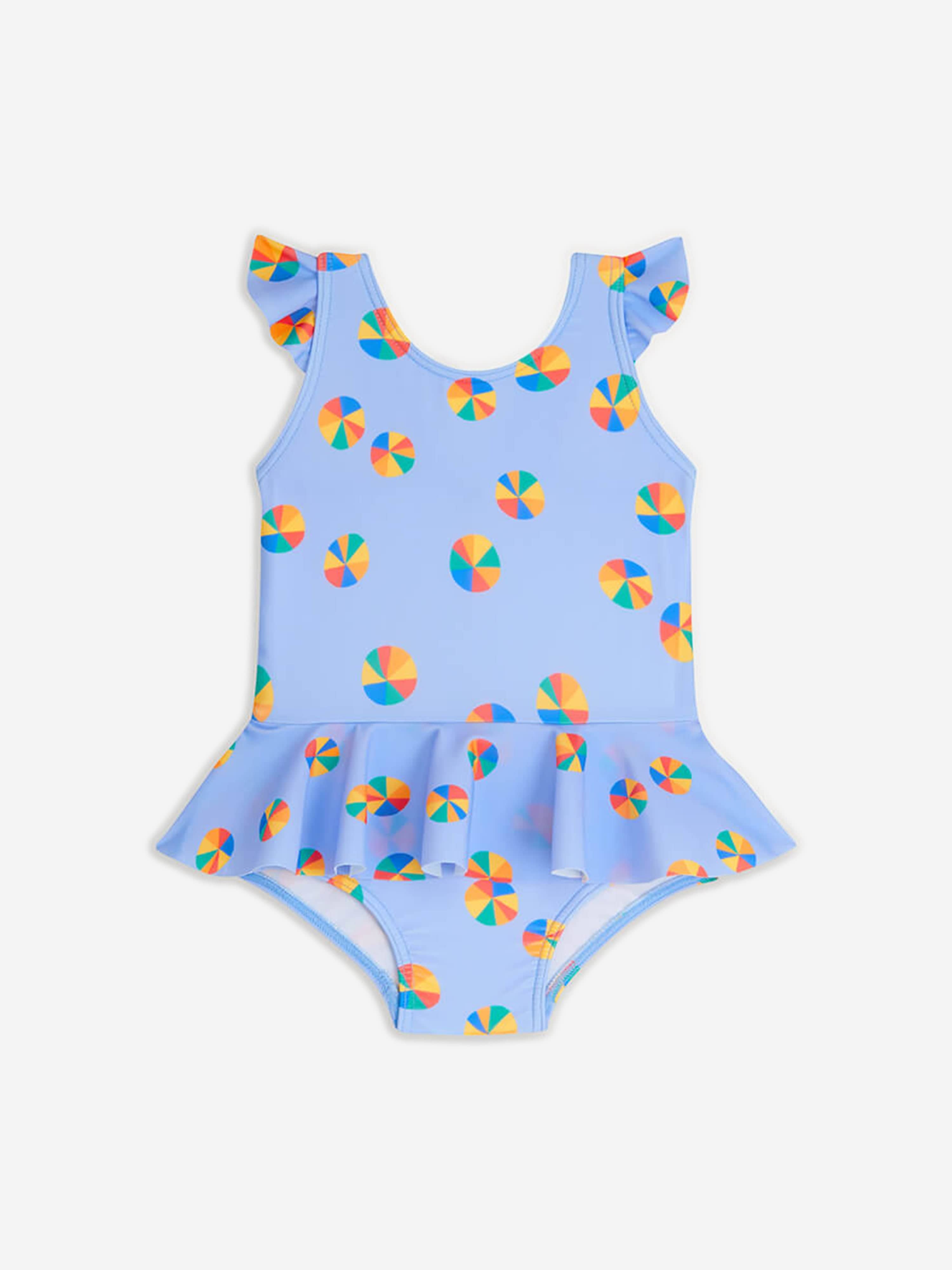 The Bonnie Mob Girls Beach Ball Frill Swimsuit in Blue Outlet Extremely