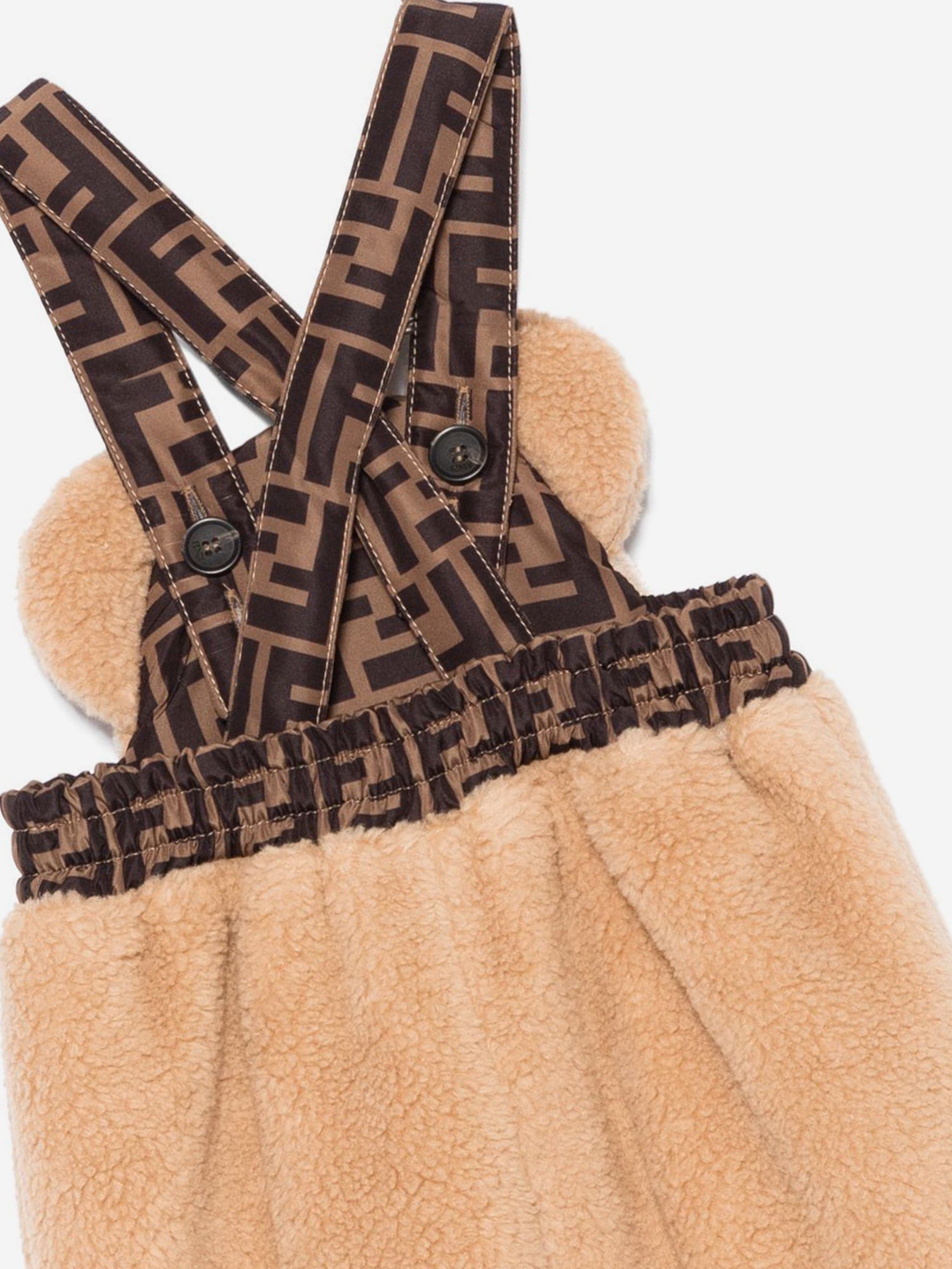 Fendi Baby Teddy Fleece Dungarees in Beige Discount Inexpensive