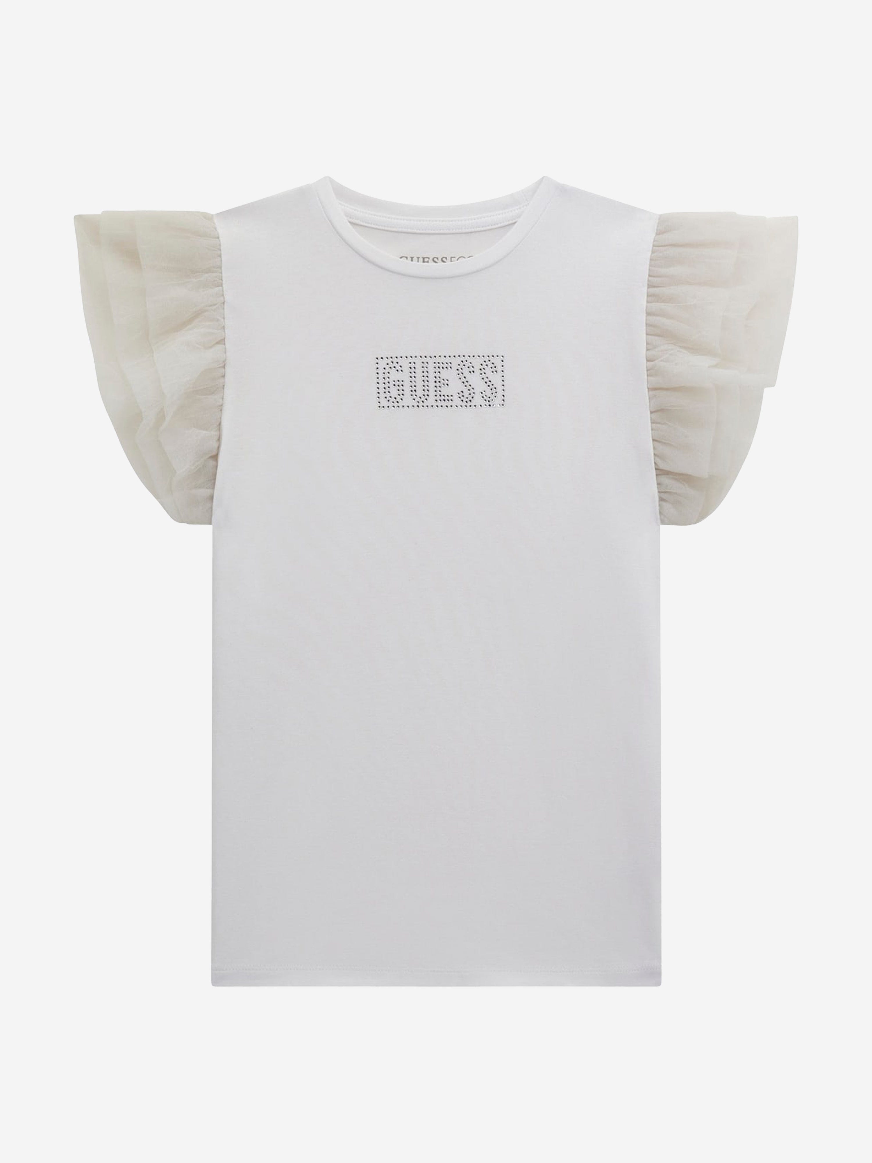 Girls Tulle Sleeve T-Shirt in White Cheap Sale Free Shipping