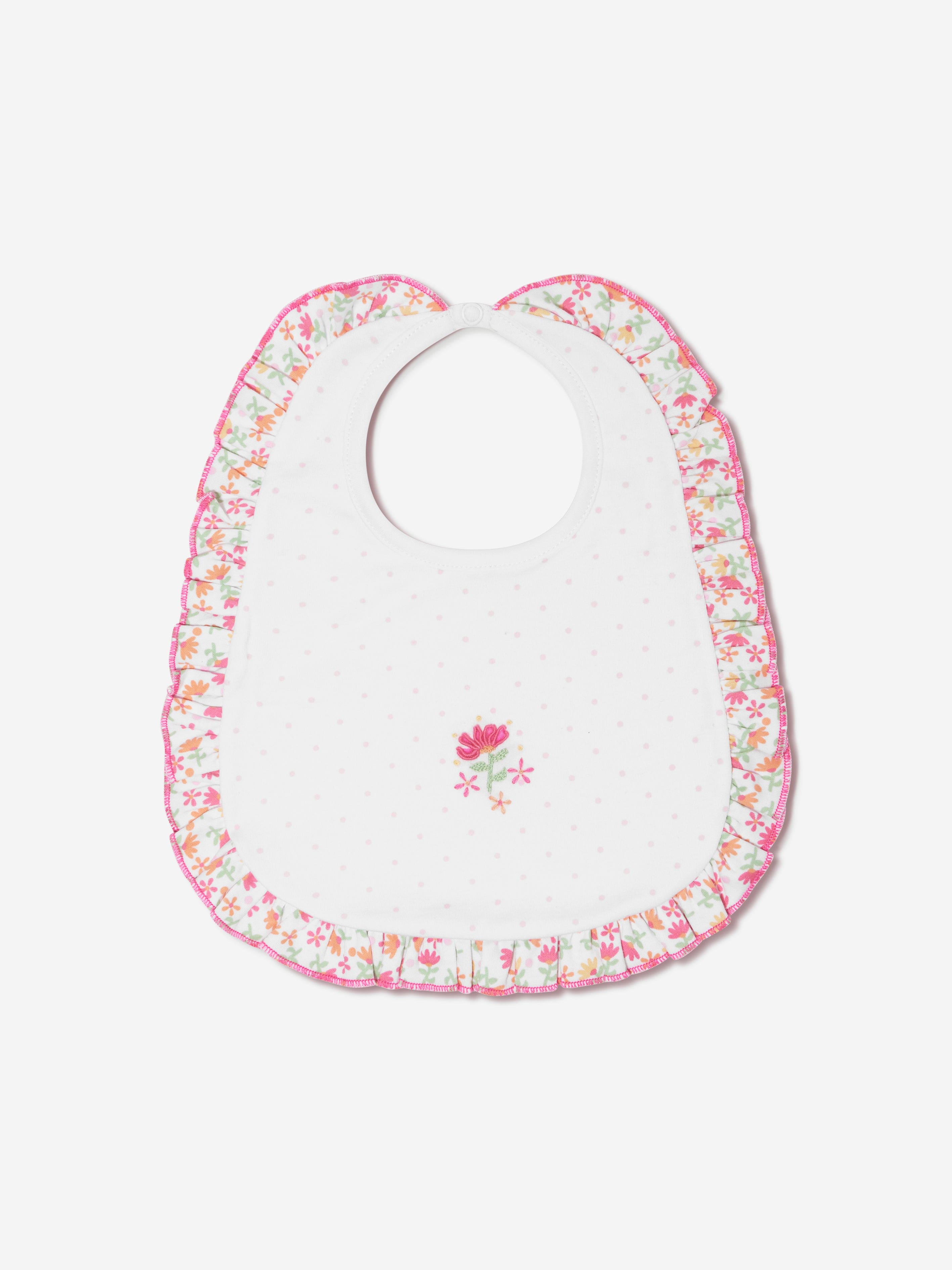 Magnolia Baby Baby Girls Embroidered Ruffle Bib in White Clearance Great Deals