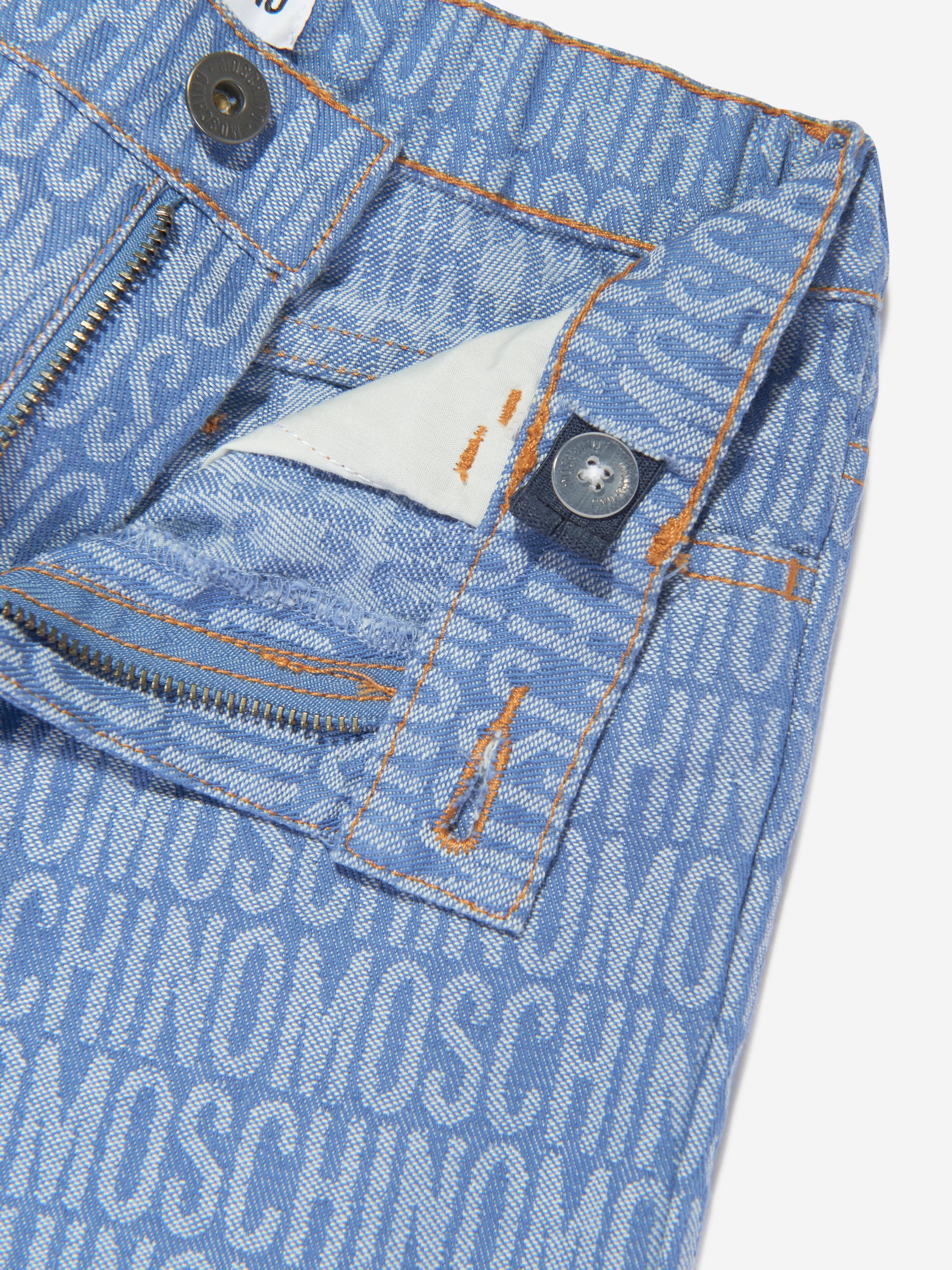 Moschino Boys All Over Logo Jeans in Blue Free Shipping With Mastercard