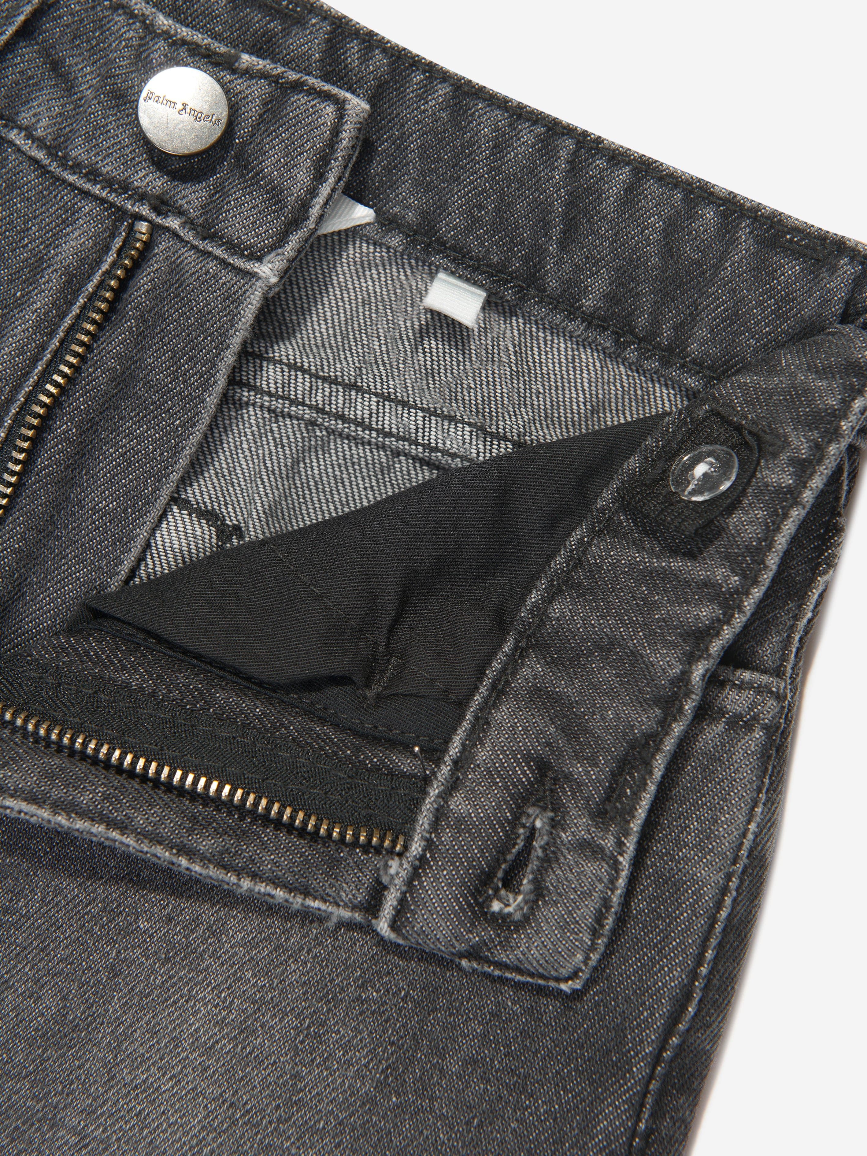 Palm Angels Boys Flames Logo Jeans in Black Sale With Credit Card
