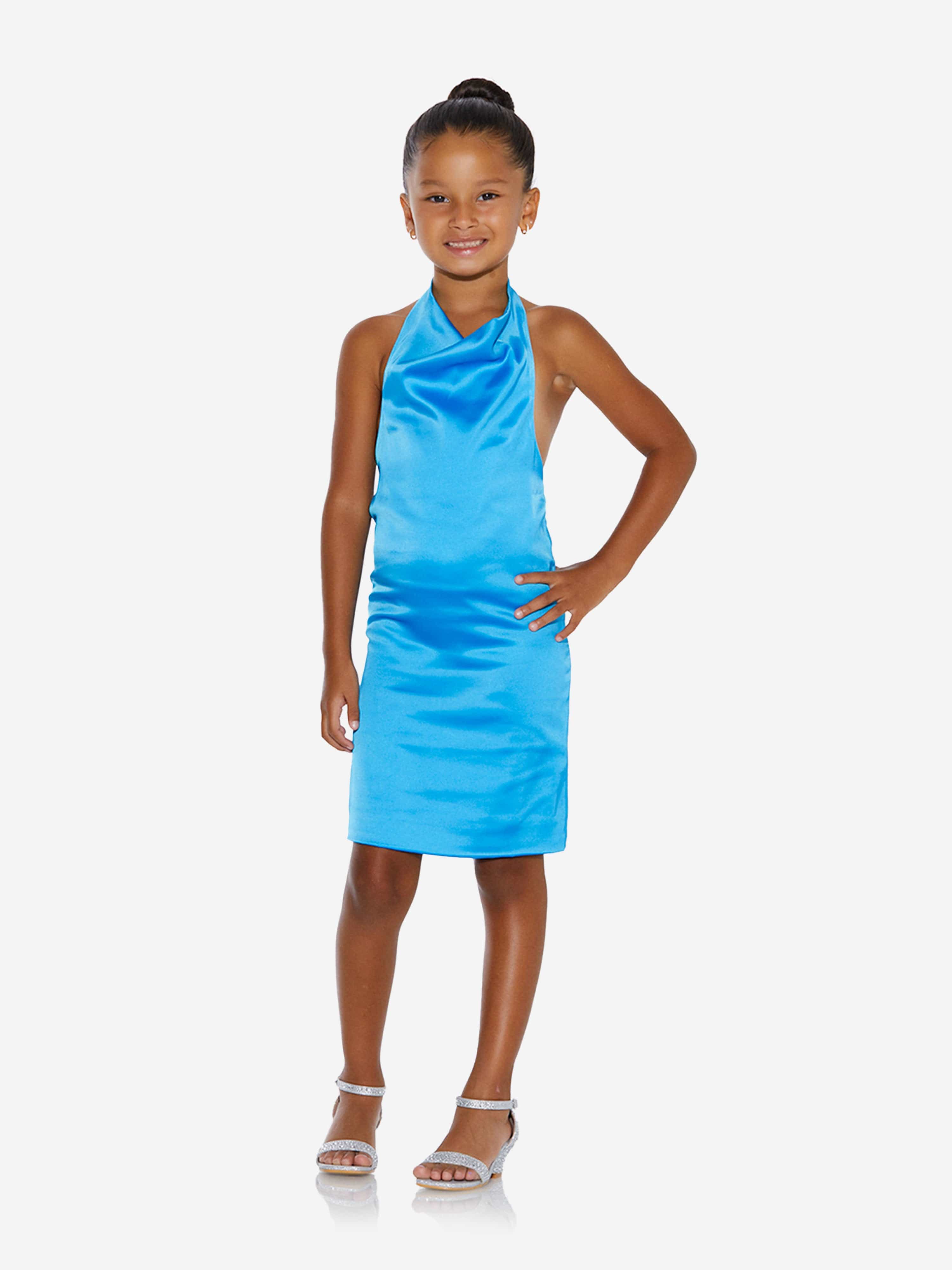 AY by AYLA Girls Backless Satin Midi Dress in Blue Outlet Footaction