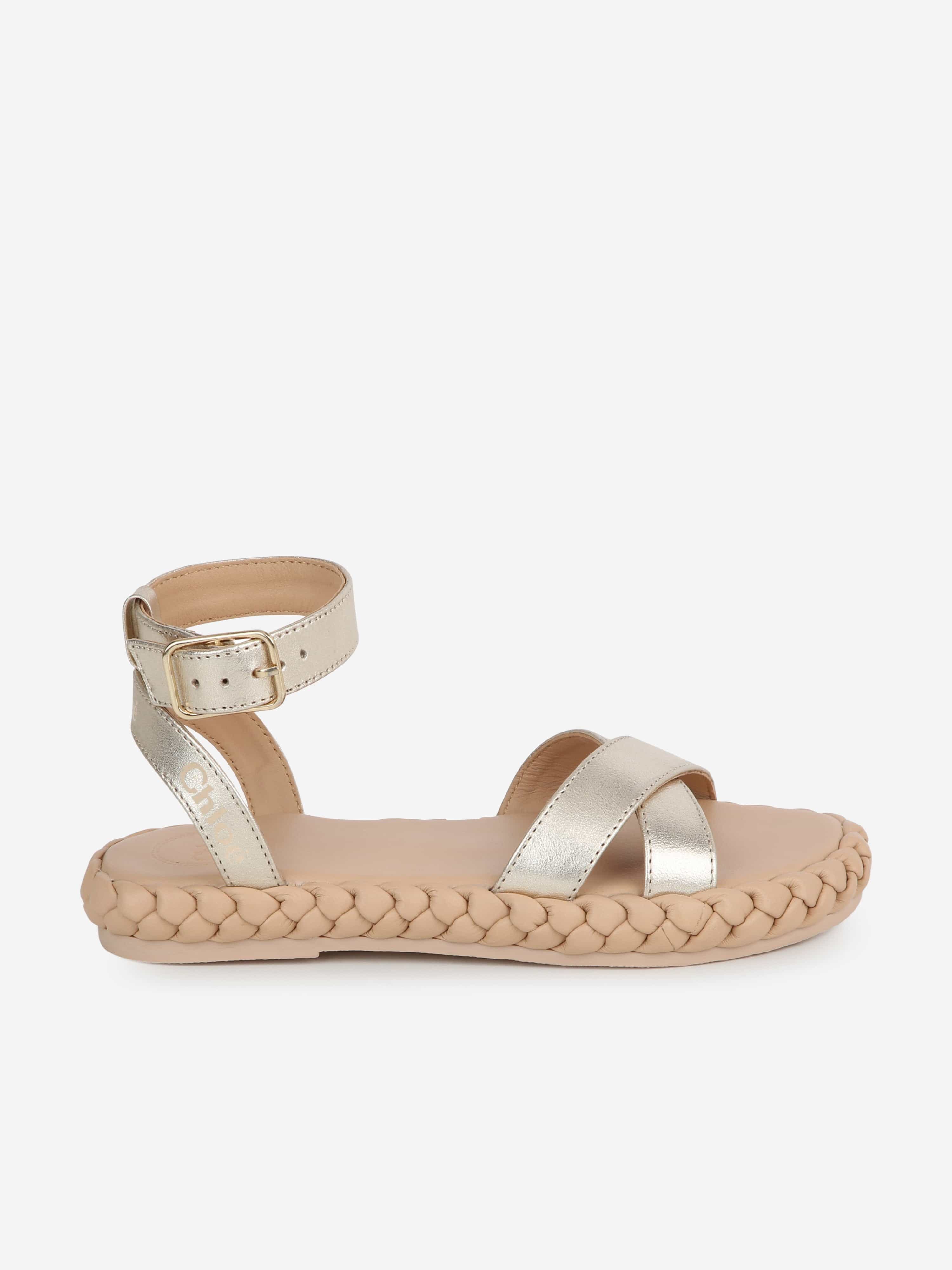 Chlo¨¦ Girls Leather Strappy Sandals in Gold Sale Cheap Pice