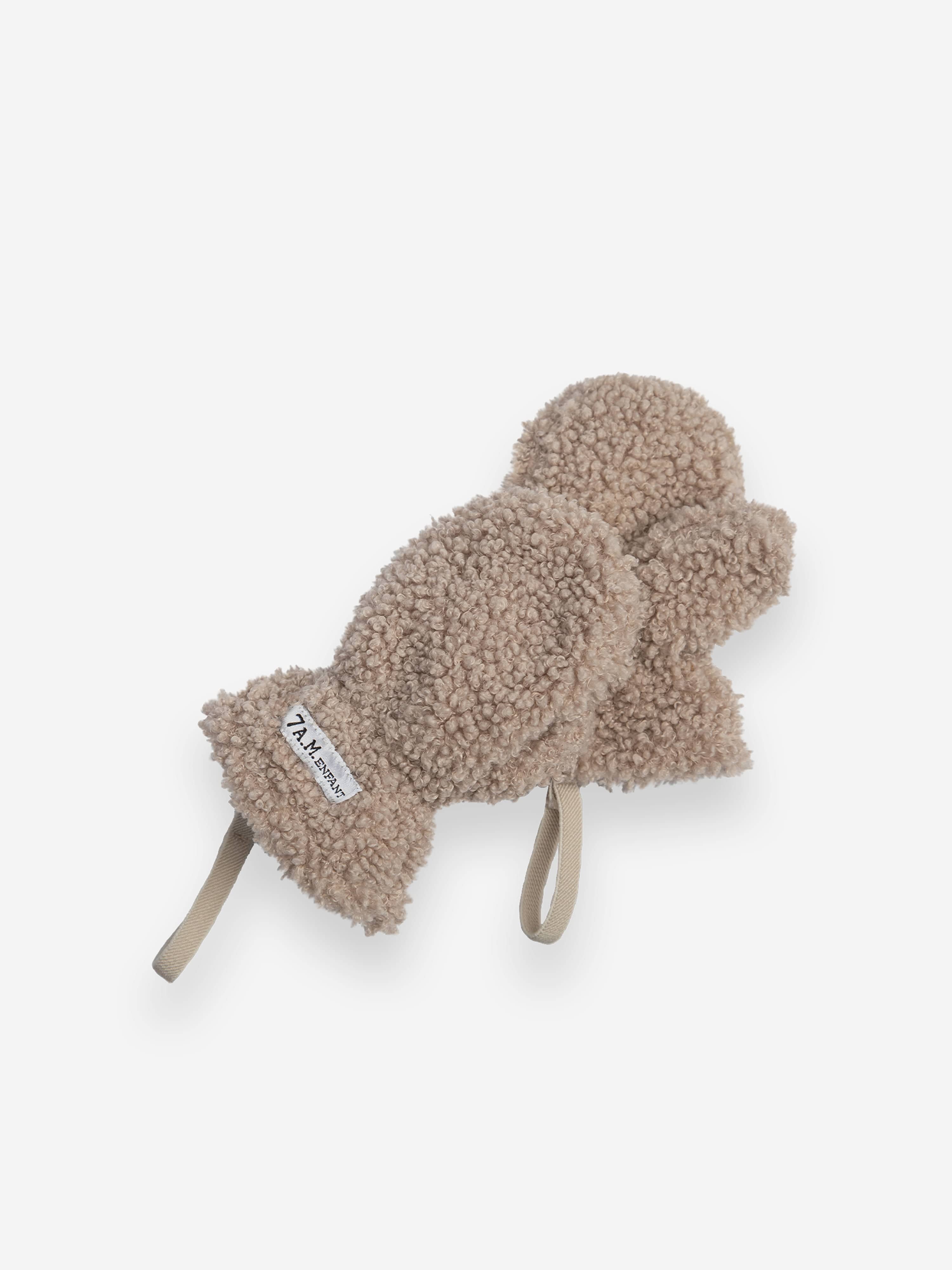 7AM Enfant Baby Hat & Mittens Set-Teddy in Beige Cheap Sale Really