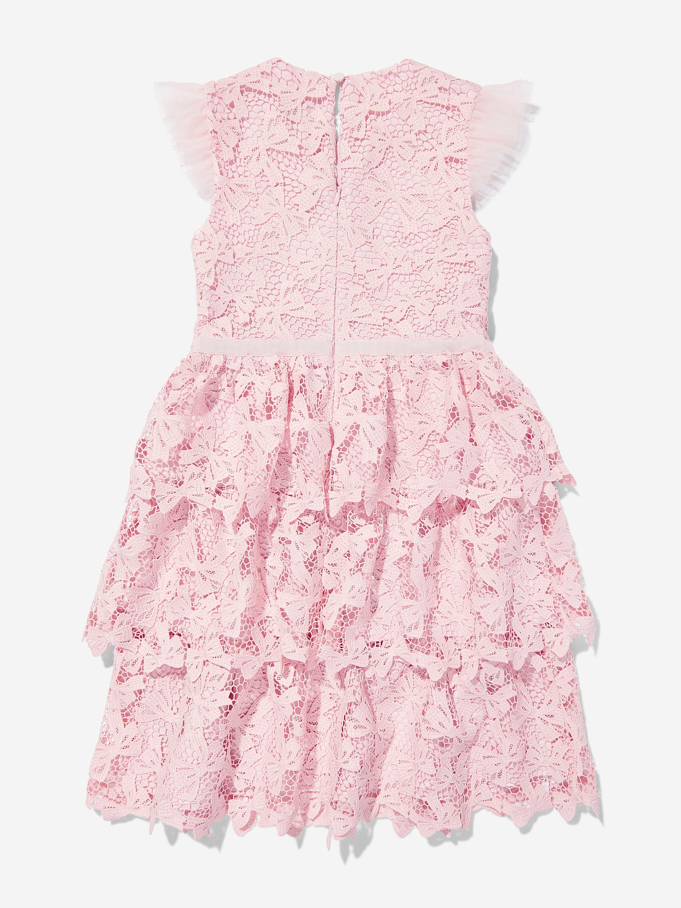 Girls Bow Lace Tiered Dress in Pink Cheap Pice Low Shipping Fee