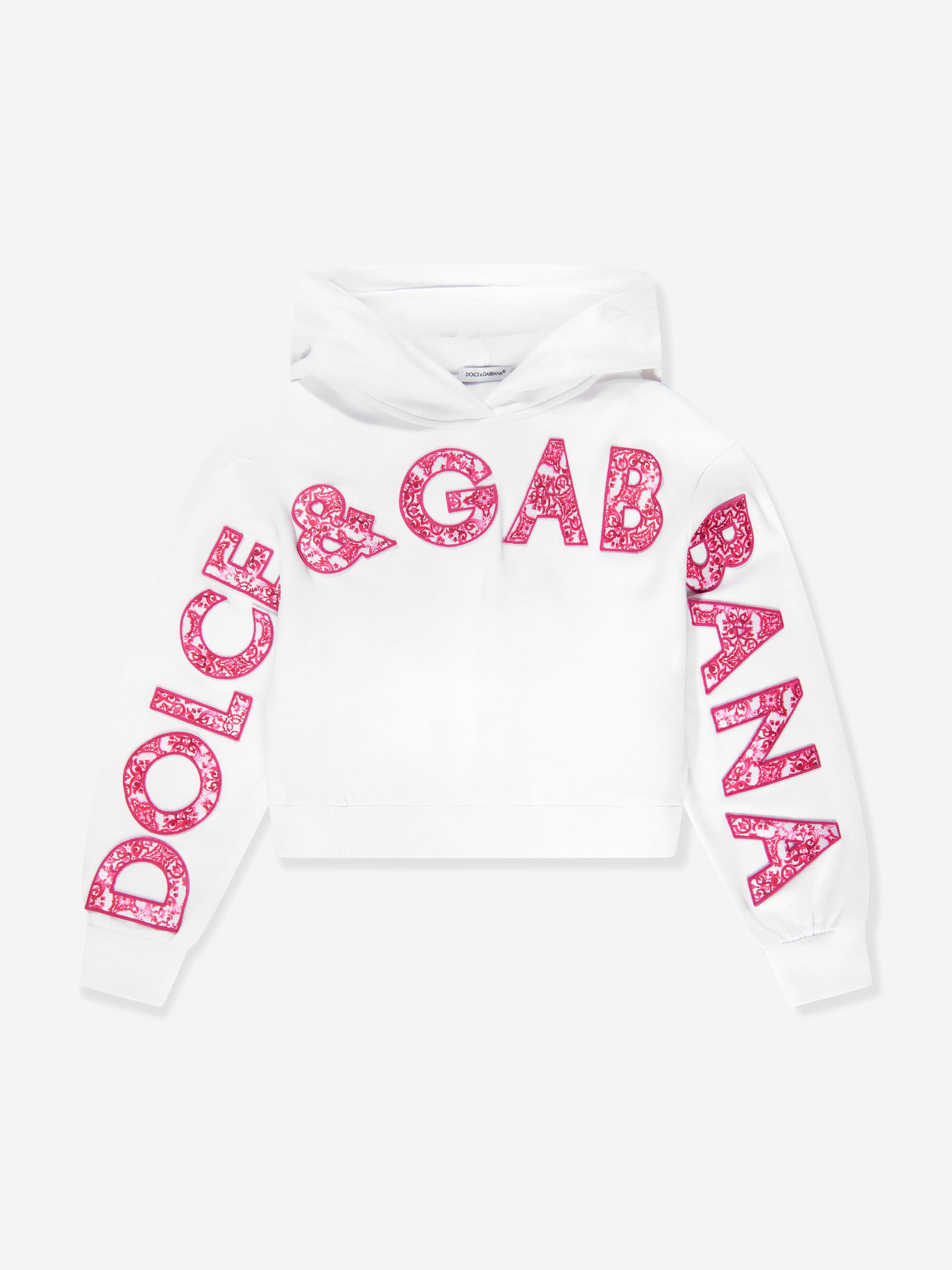 Dolce & Gabbana Girls Logo Hoodie in White Perfect For Sale