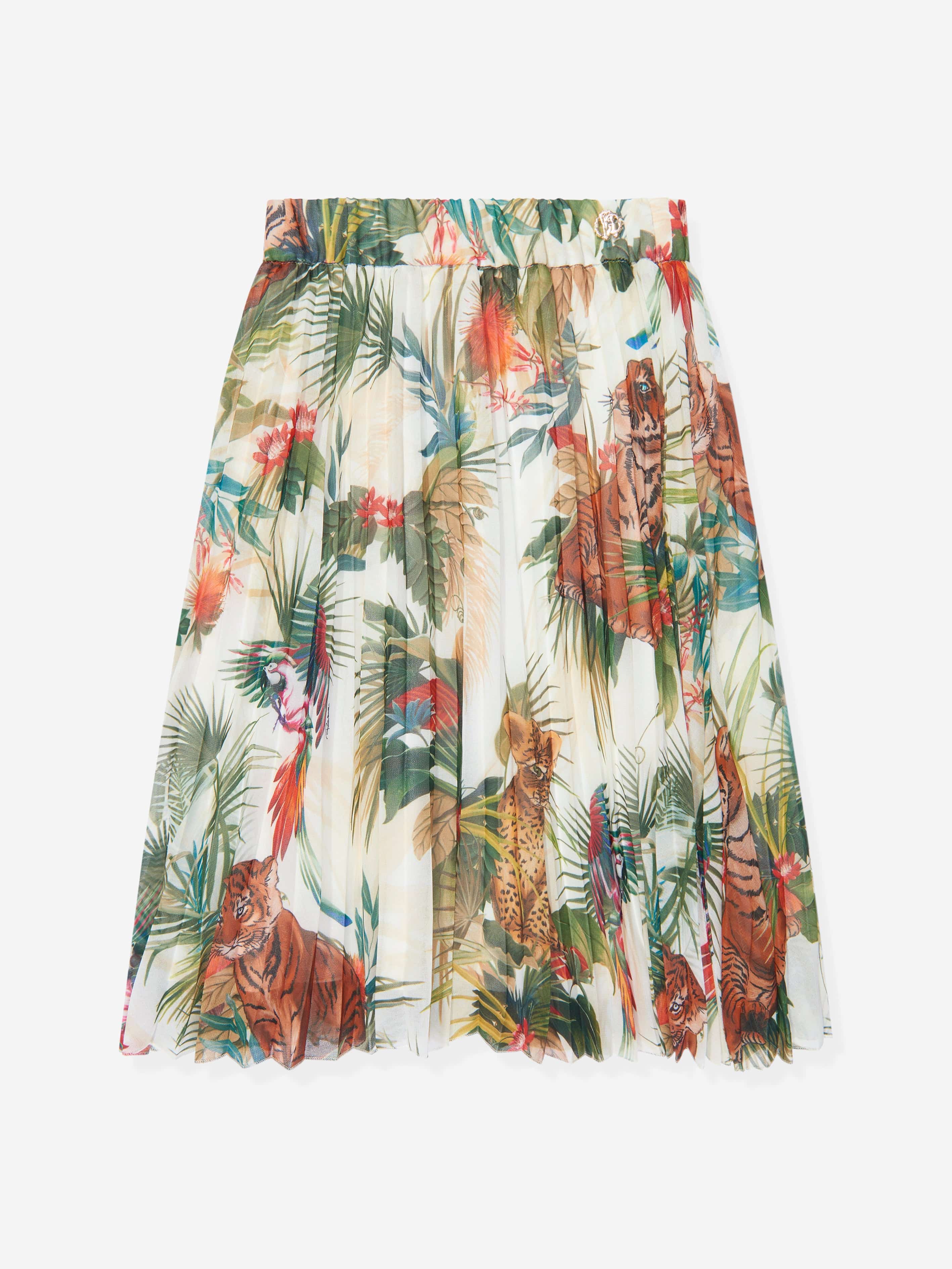 Roberto Cavalli Girls Silk Botany Skirt in White Clearance Exclusive