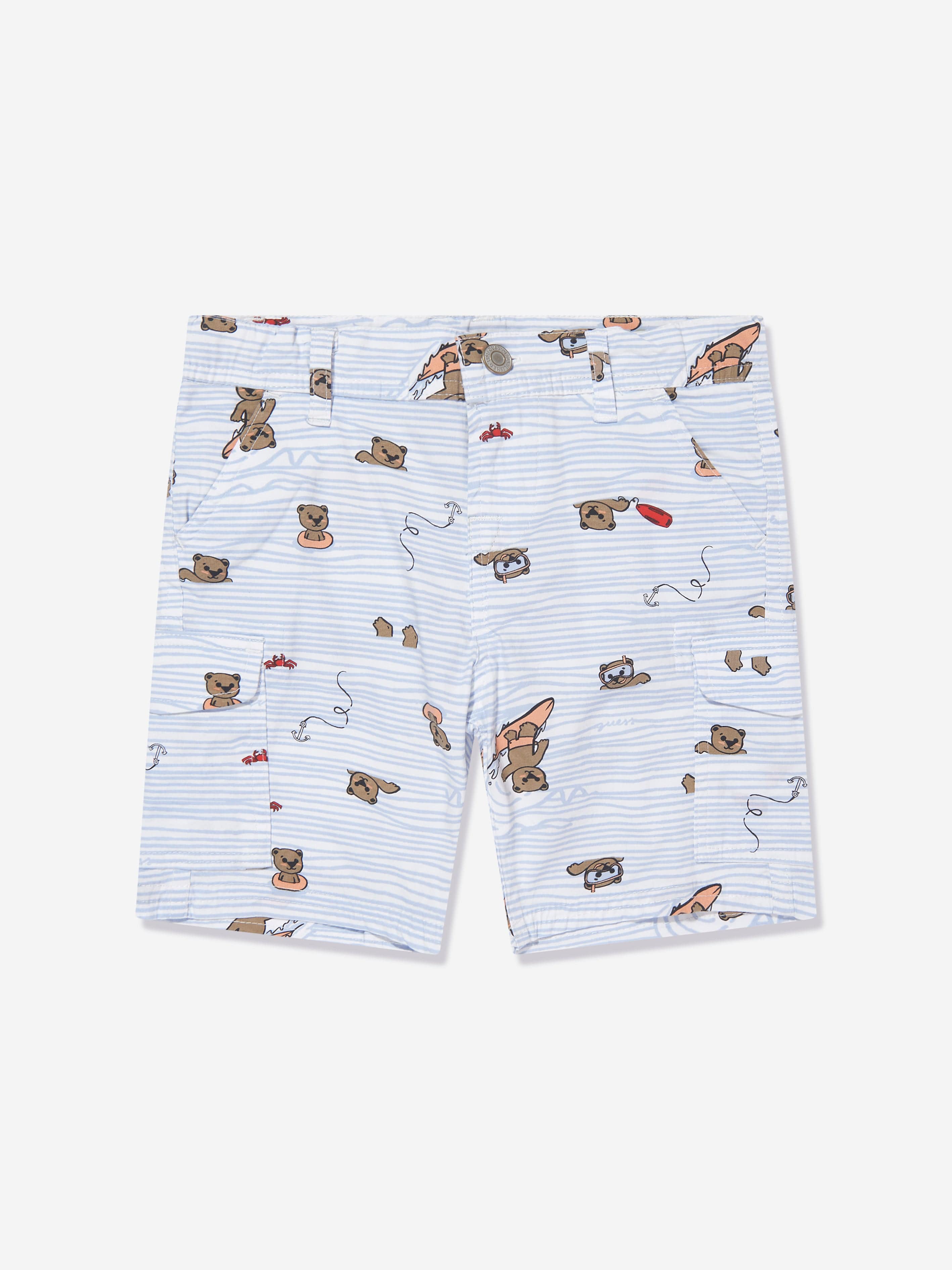 Guess Boys Seaside Bear Bermuda Shorts in White Discount Fashion Style