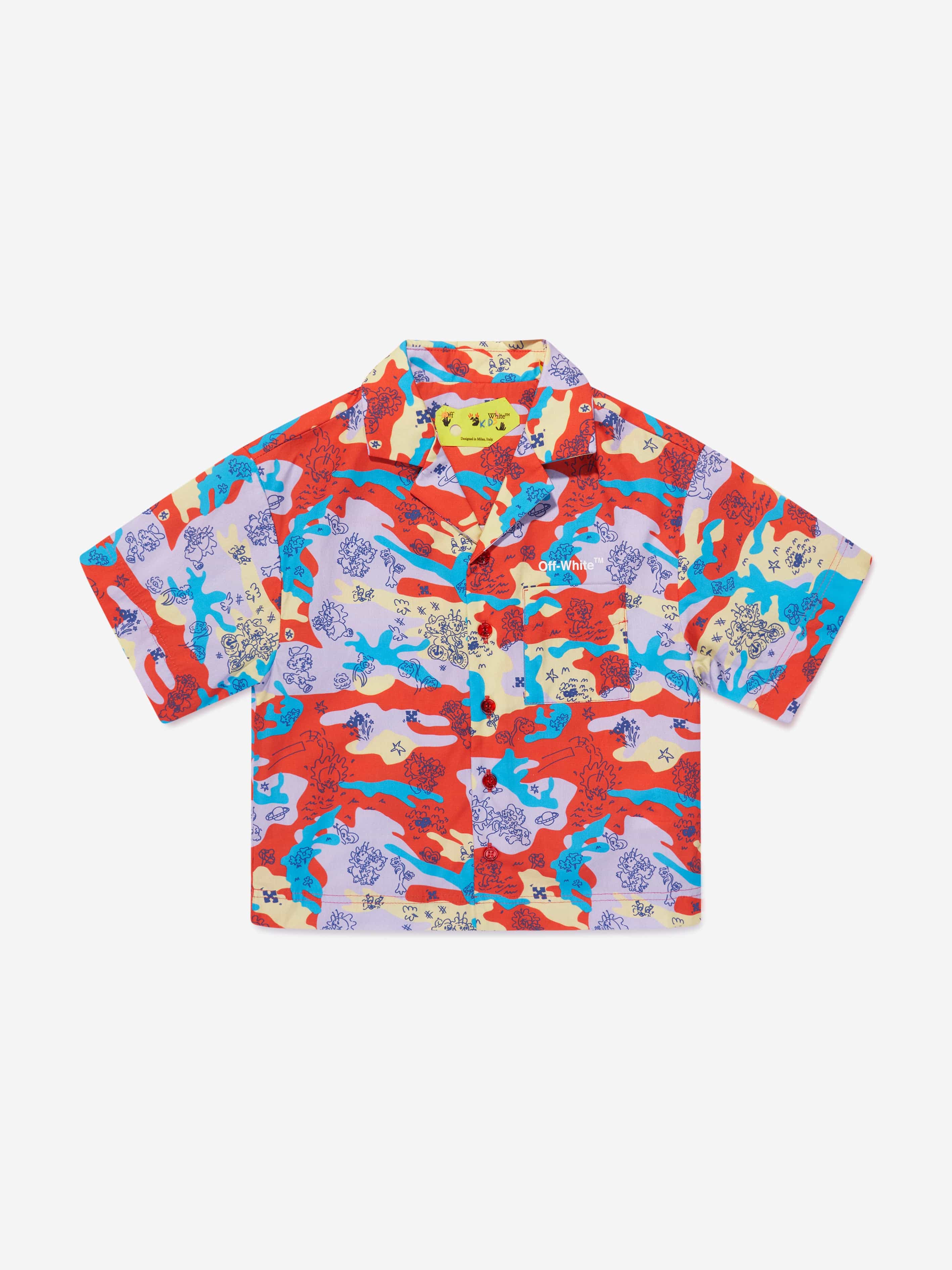 Off-White Boys Puzzleflage Bowling Shirt in Multicolour Clearance Eastbay
