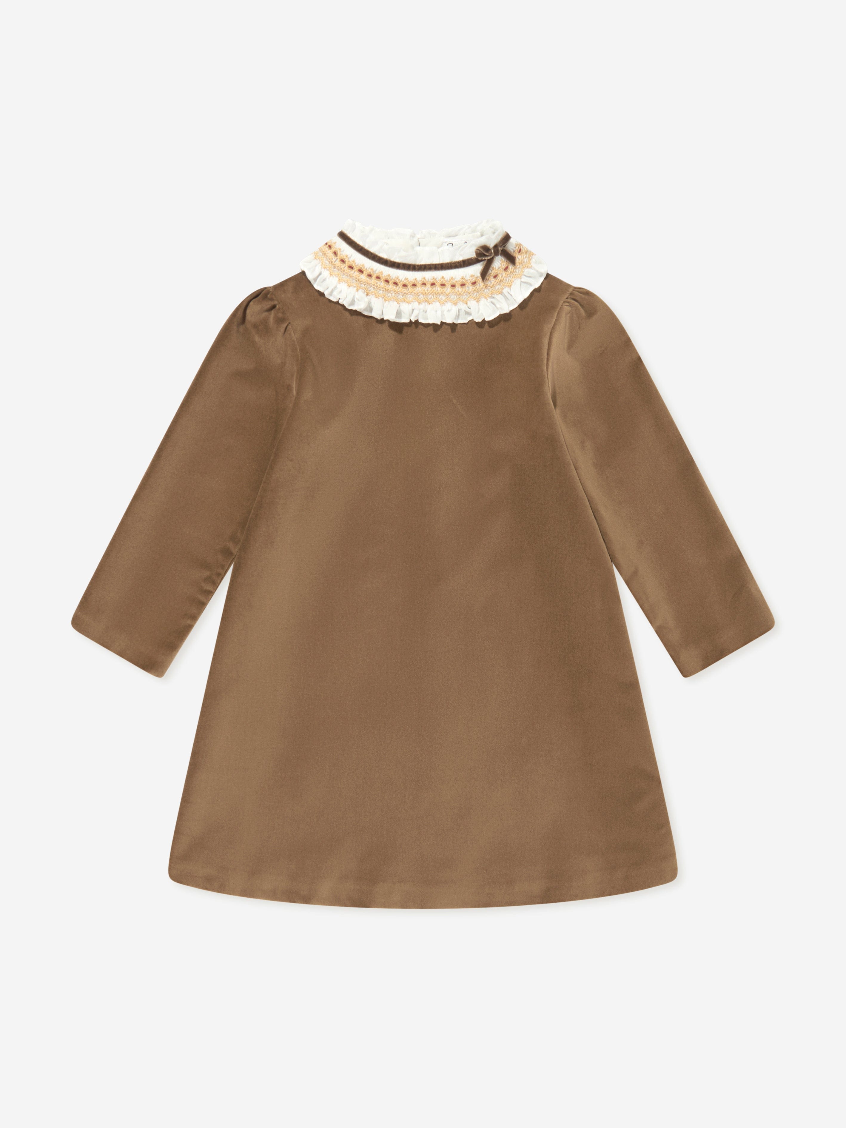 Girls Velvet Smocked Dress in Brown In China Cheap Online