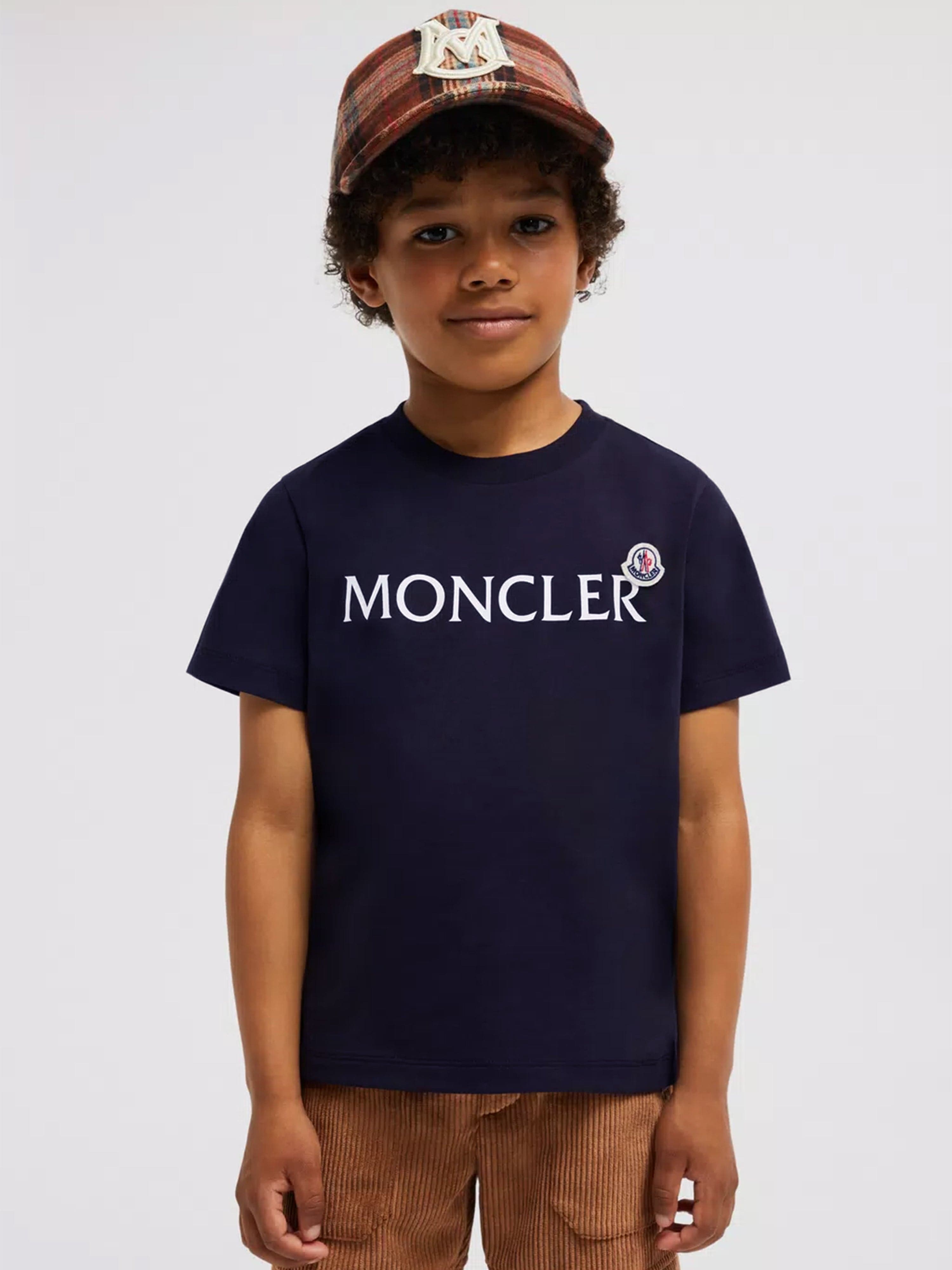 Moncler Enfant Boys Logo T-Shirt in Navy Extremely Cheap Pice