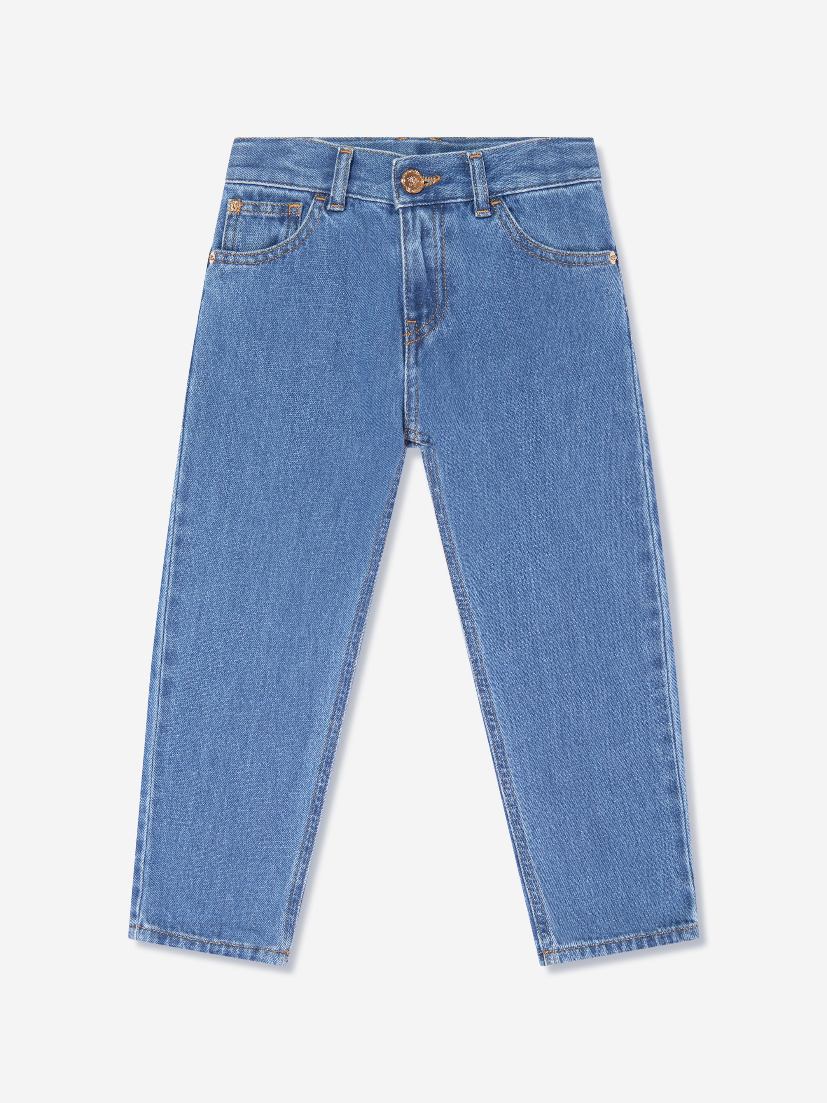 Versace Boys Washed Denim Regular Jeans in Blue Clearance Free Shipping