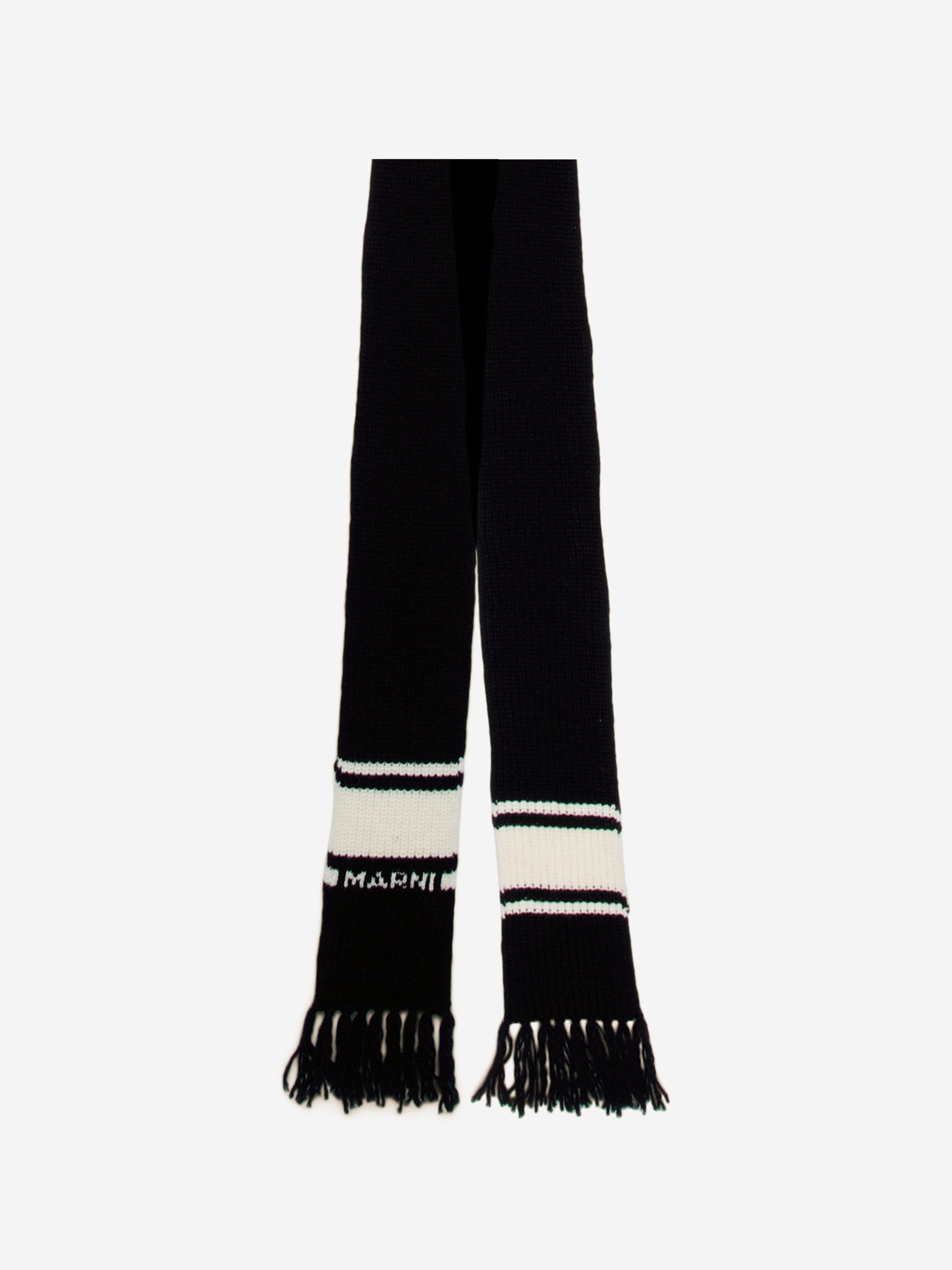 MARNI Kids Striped Knitted Scarf in Black With Credit Card Cheap Online