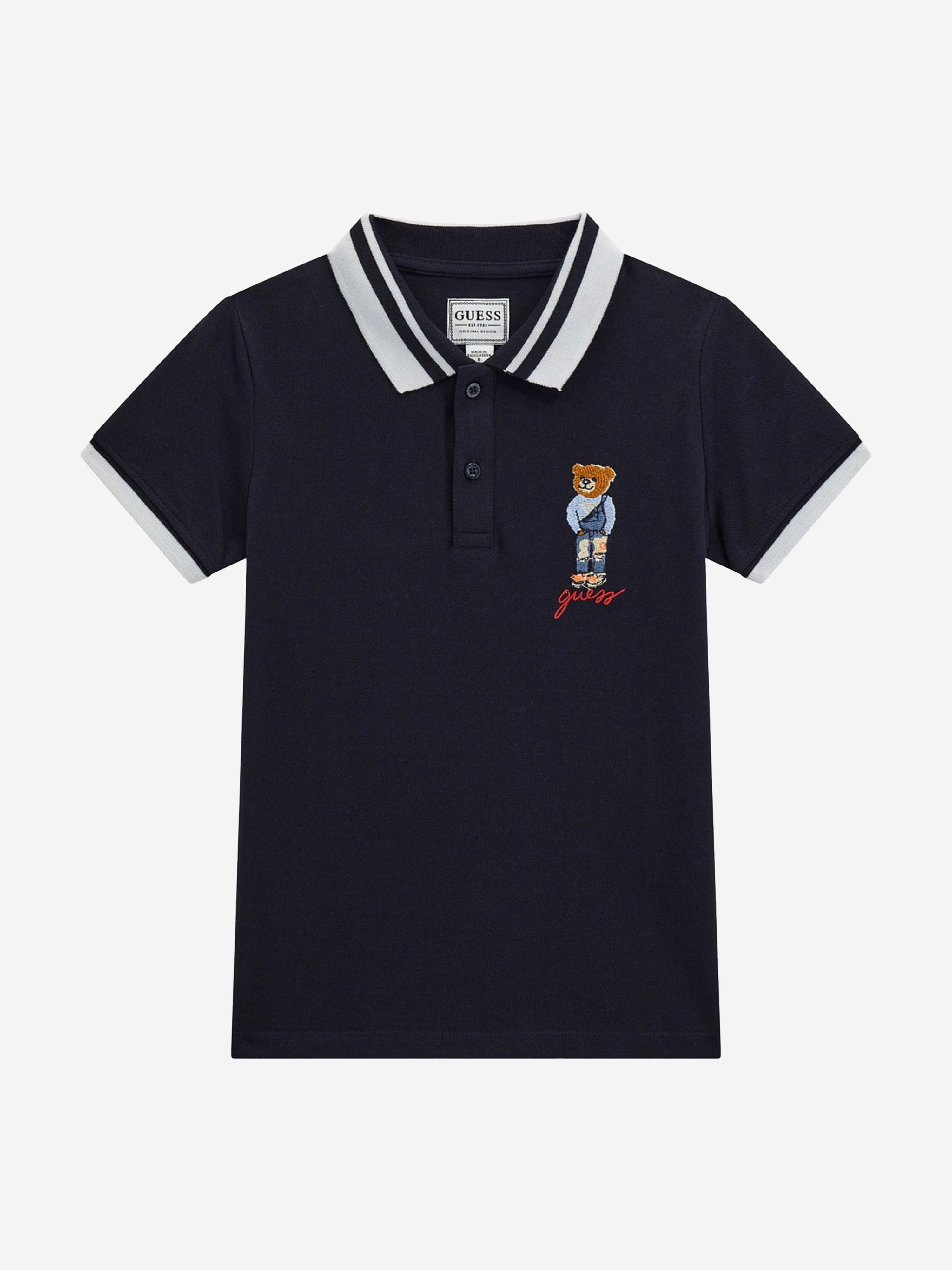 Boys Bear Polo Shirt in Navy Discount High Quality