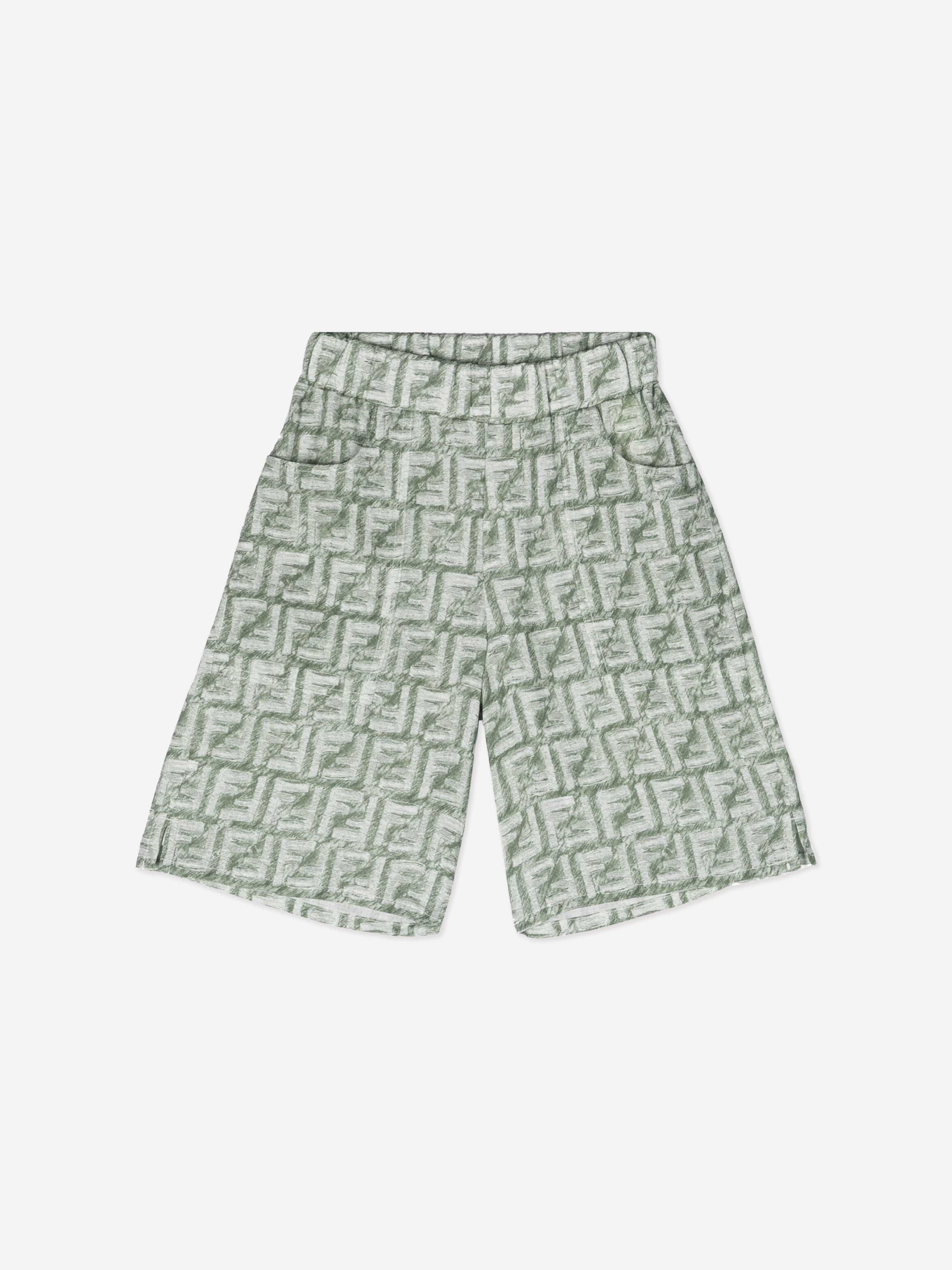 Fendi Boys Linen Logo Bermuda Shorts in Green Cheap Sale Latest Collections