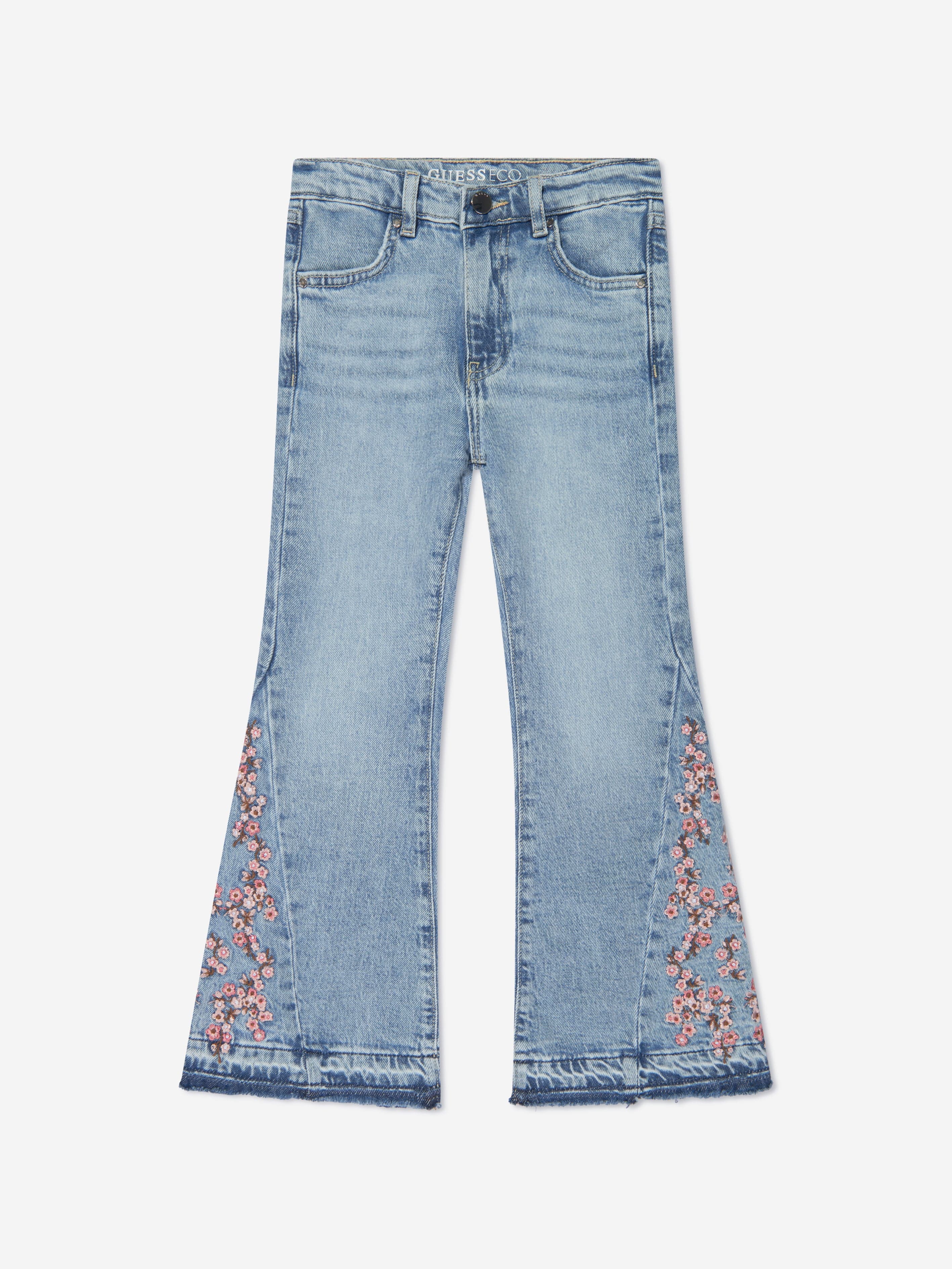 Guess Girls Floral Flared Denim Jeans in Blue Browse Cheap Online