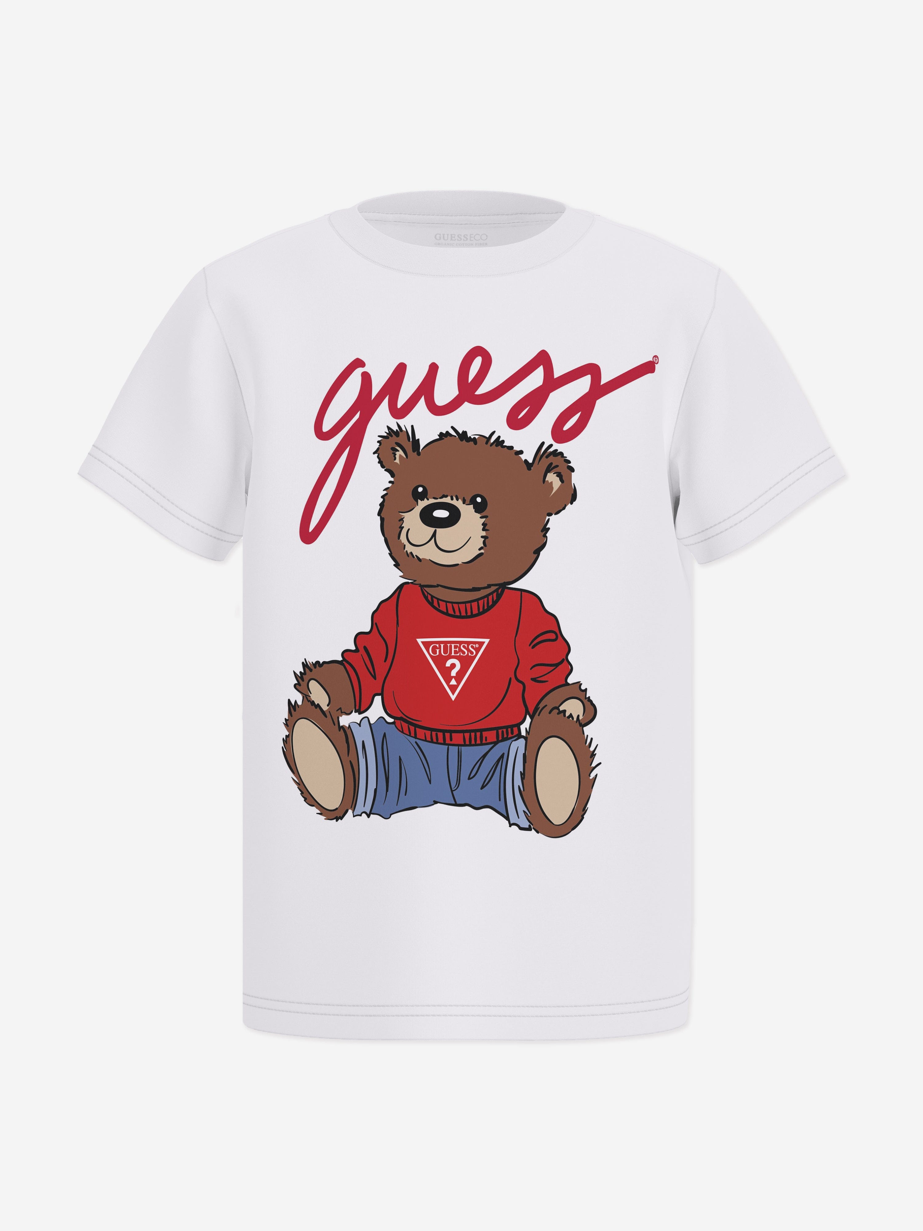 Guess Kids Teddy Bear Logo T-Shirt in White Discount Supply