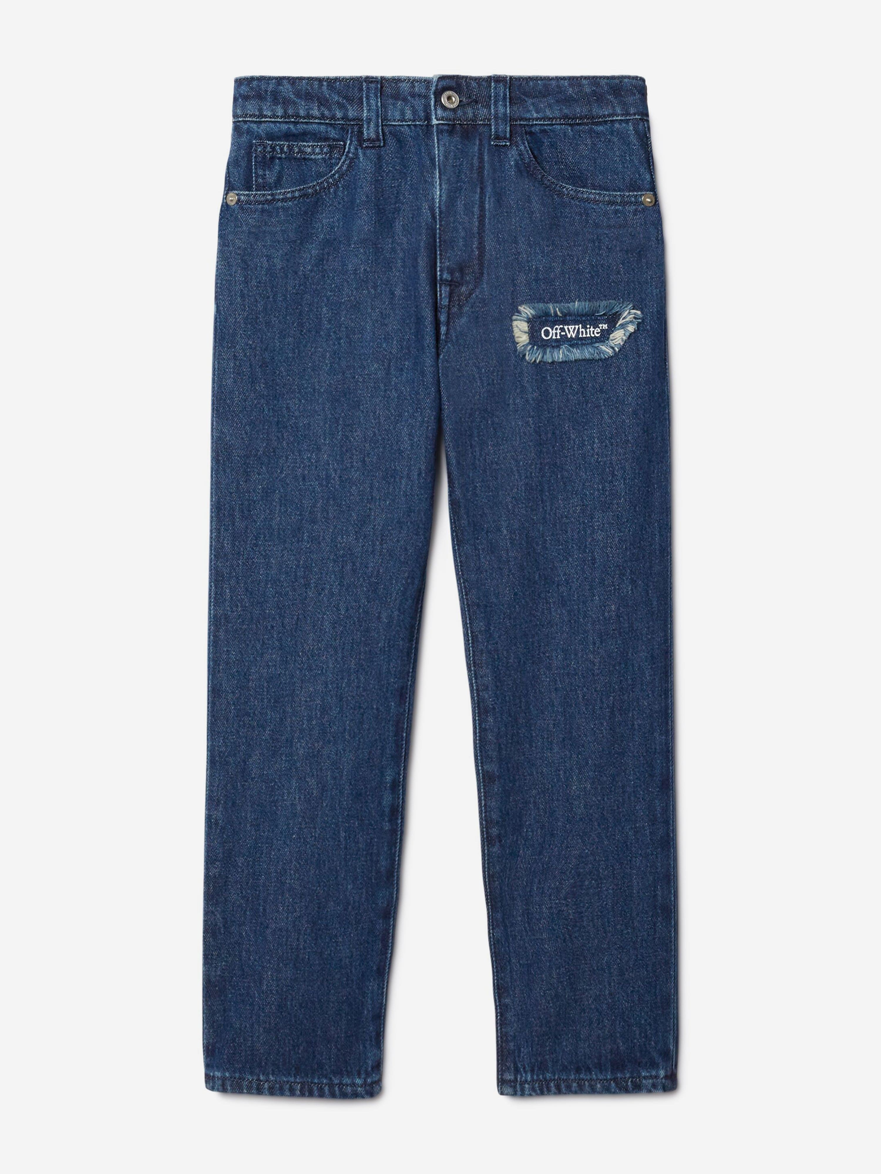 Off-White Boys Bookish Patch Regular Jeans in Blue Free Shipping With Paypal