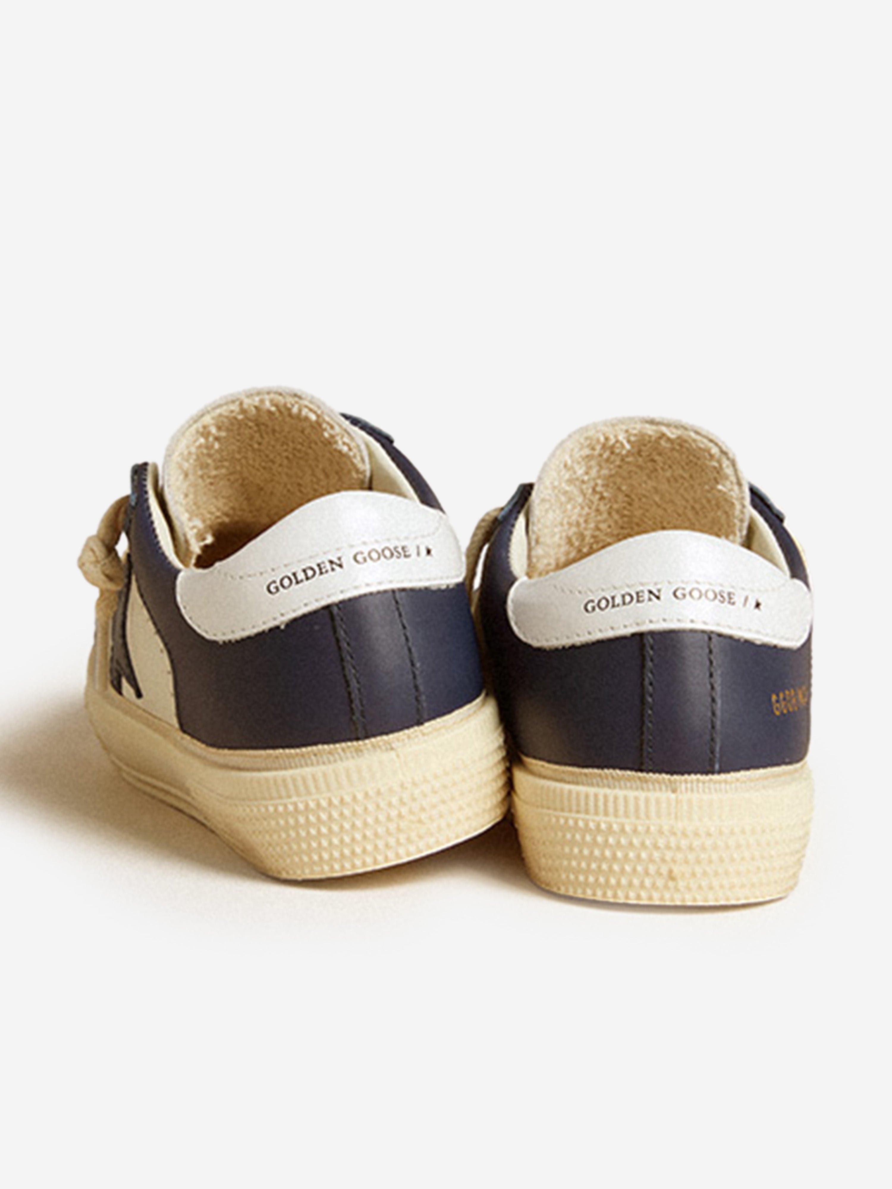 Boys Leather Double Quarter and Toe May Trainers in Blue Manchester