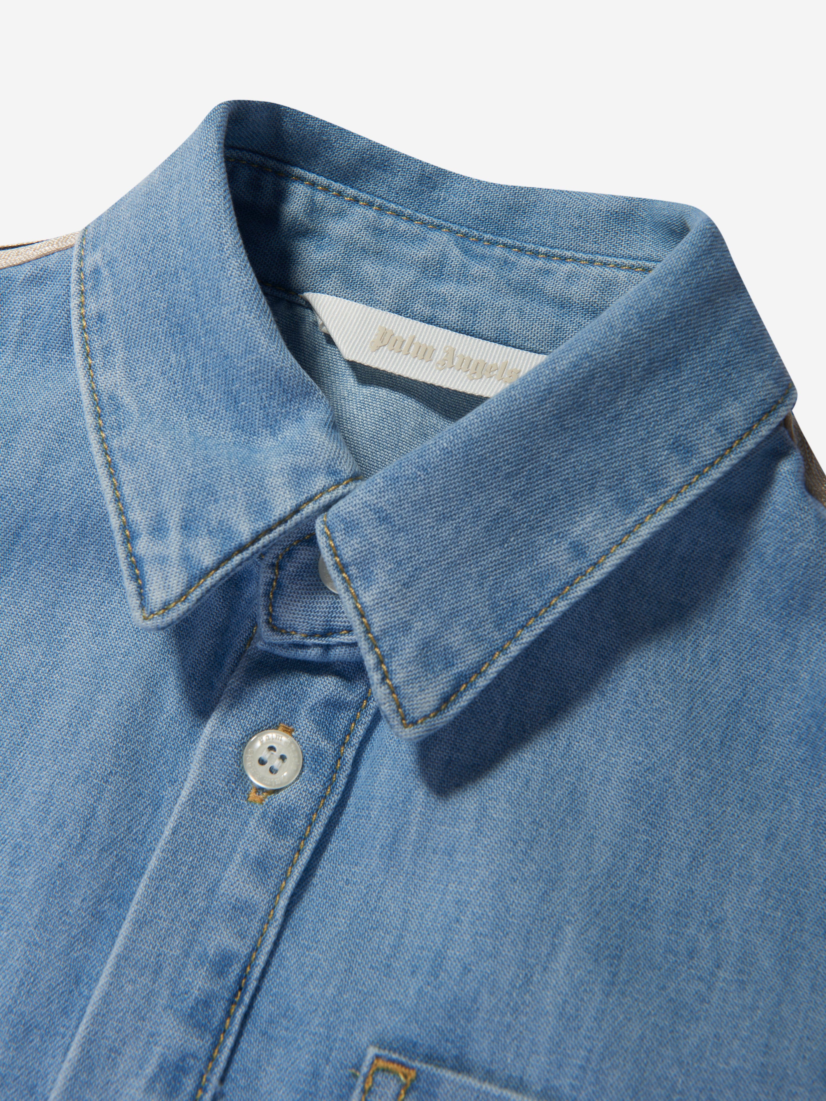 Palm Angels Girls Track Chambray Shirt Dress in Blue Factory Outlet For Sale