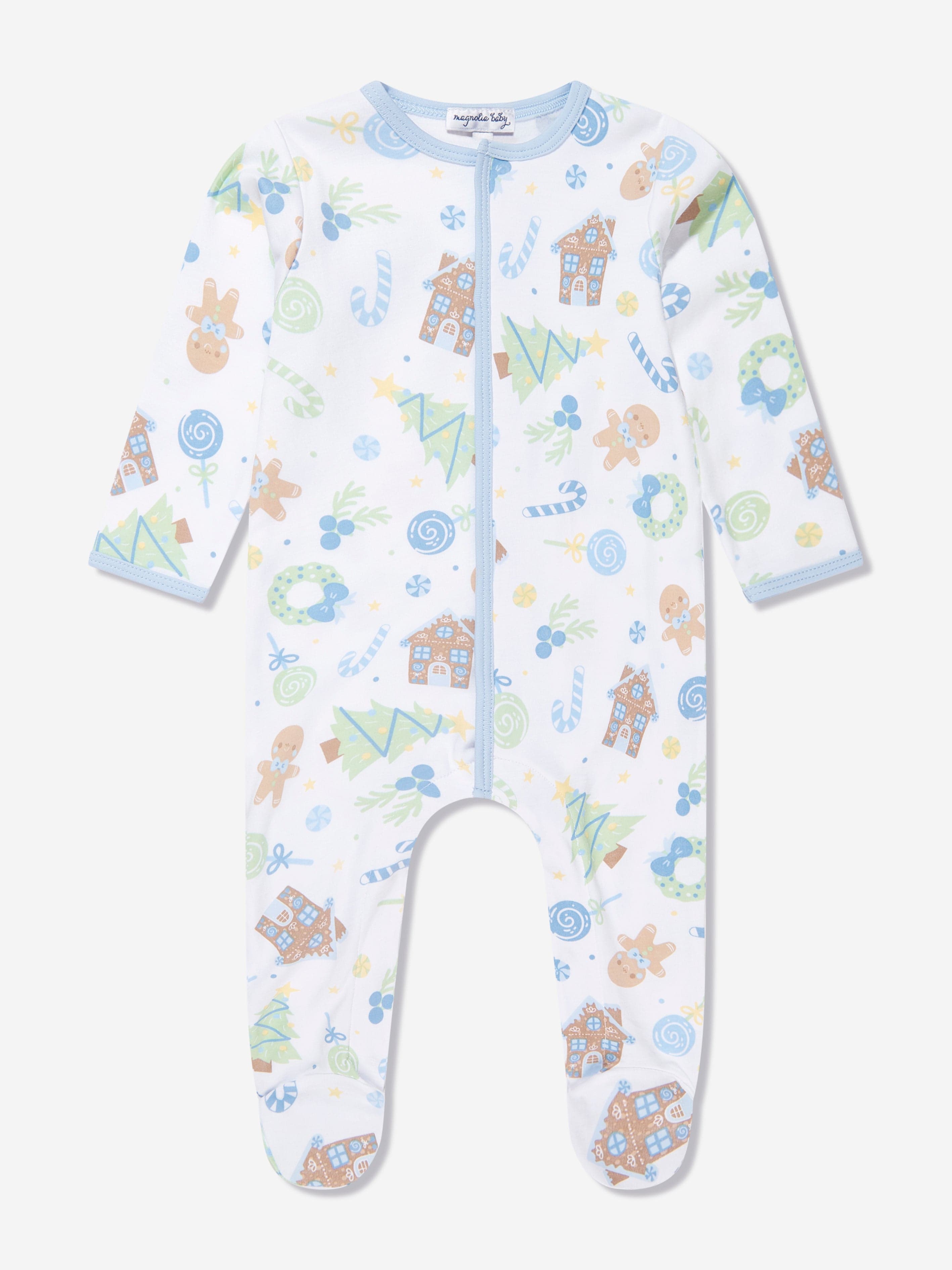 Magnolia Baby Baby Boys Sweet Gingerbread Babygrow in Blue Browse For Sale