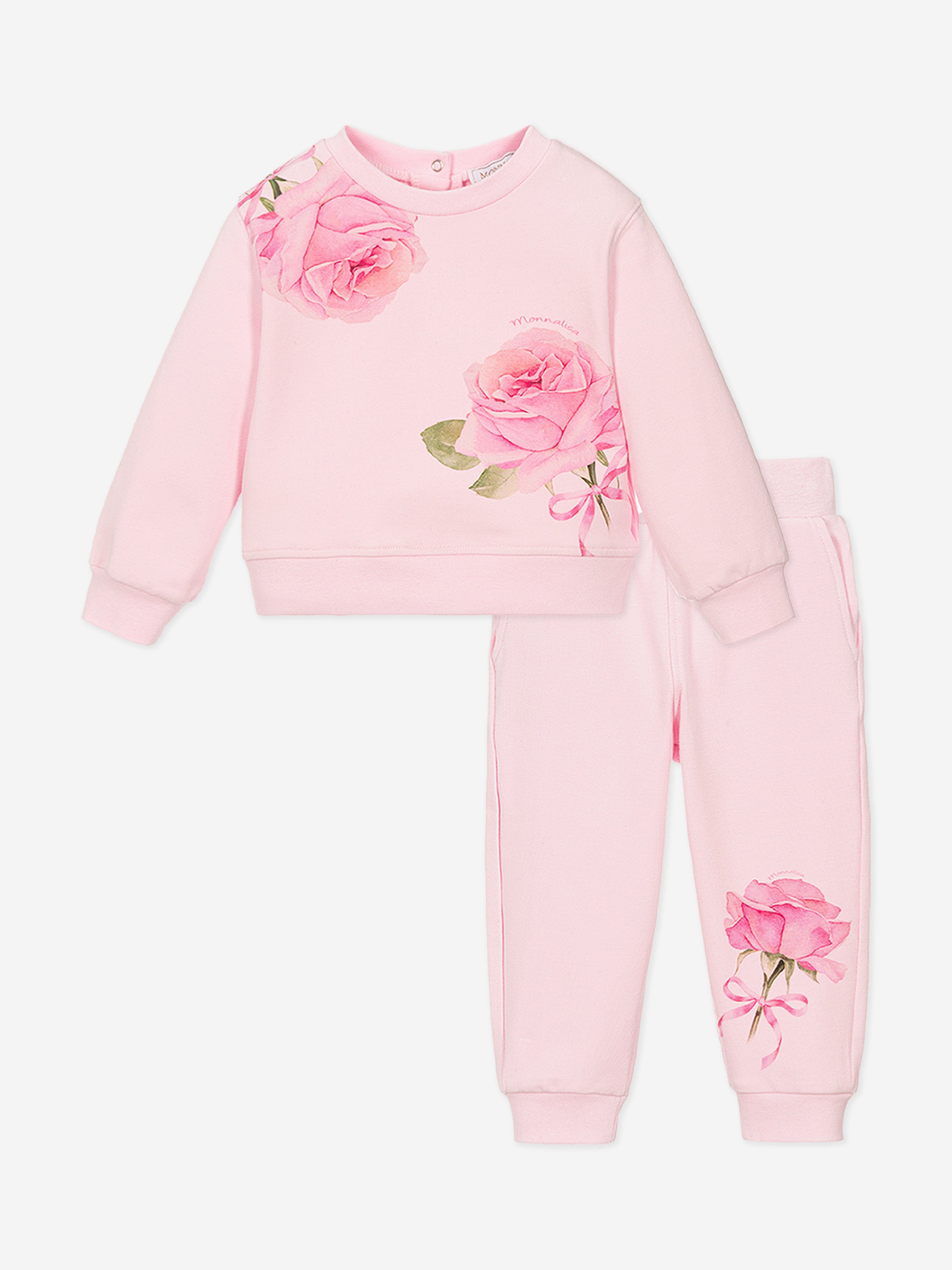 Baby Girls Rose Print Tracksuit in Pink Finishline Online