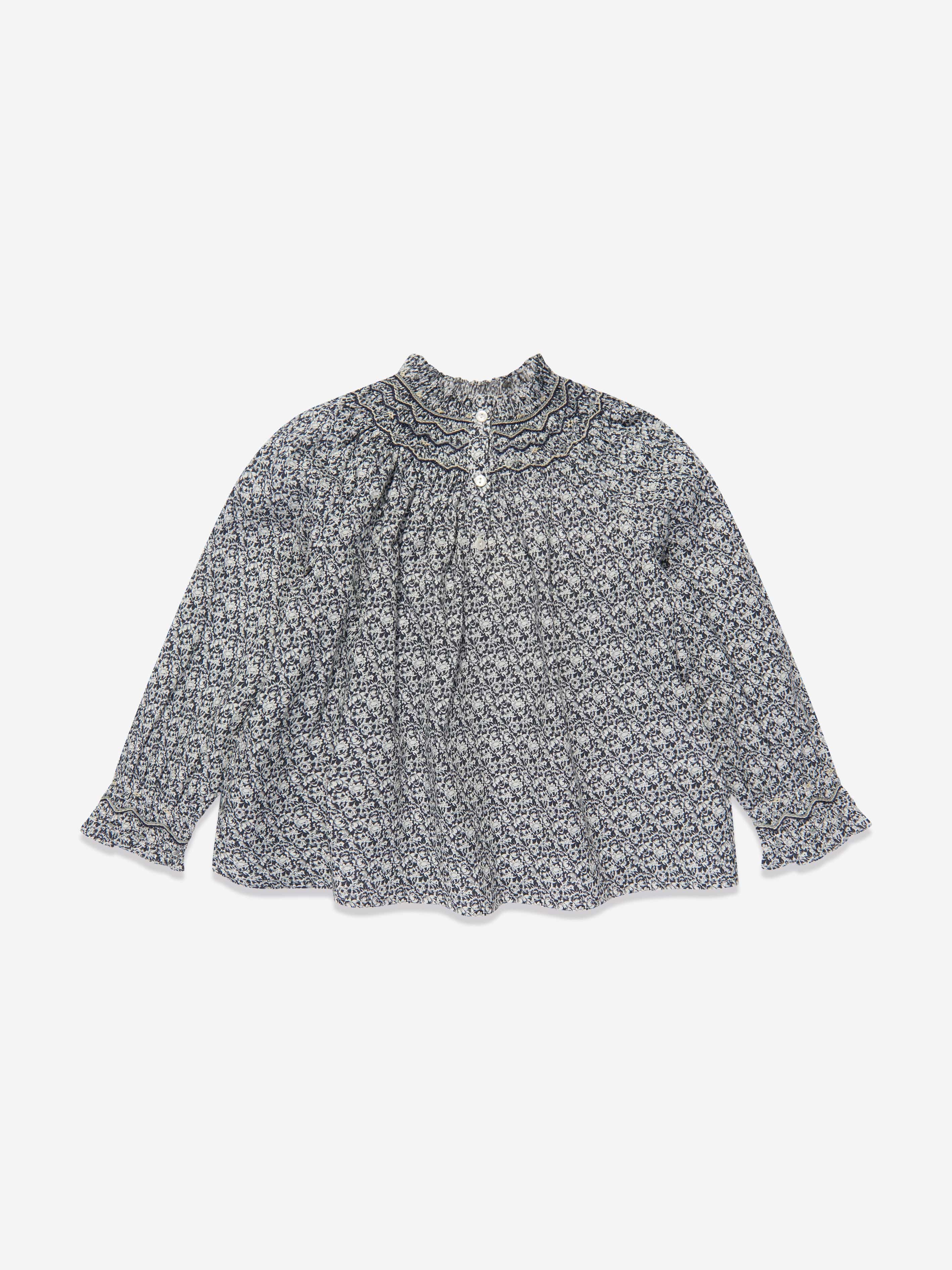 Bonpoint Girls Petal Smocked Blouse in Blue Genuine Cheap Pice