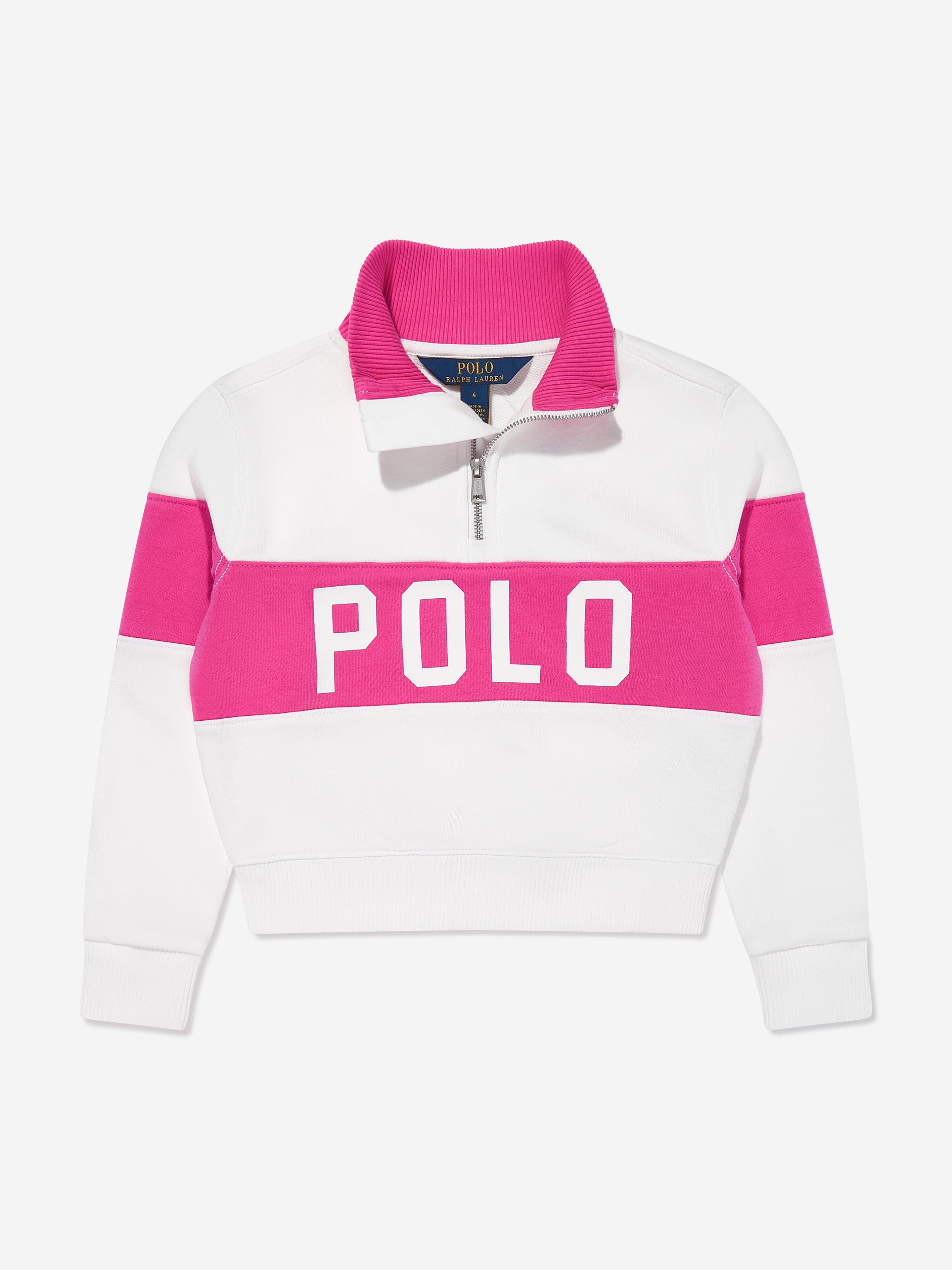 Girls Polo Half Zip Sweatshirt in Pink For Cheap Online