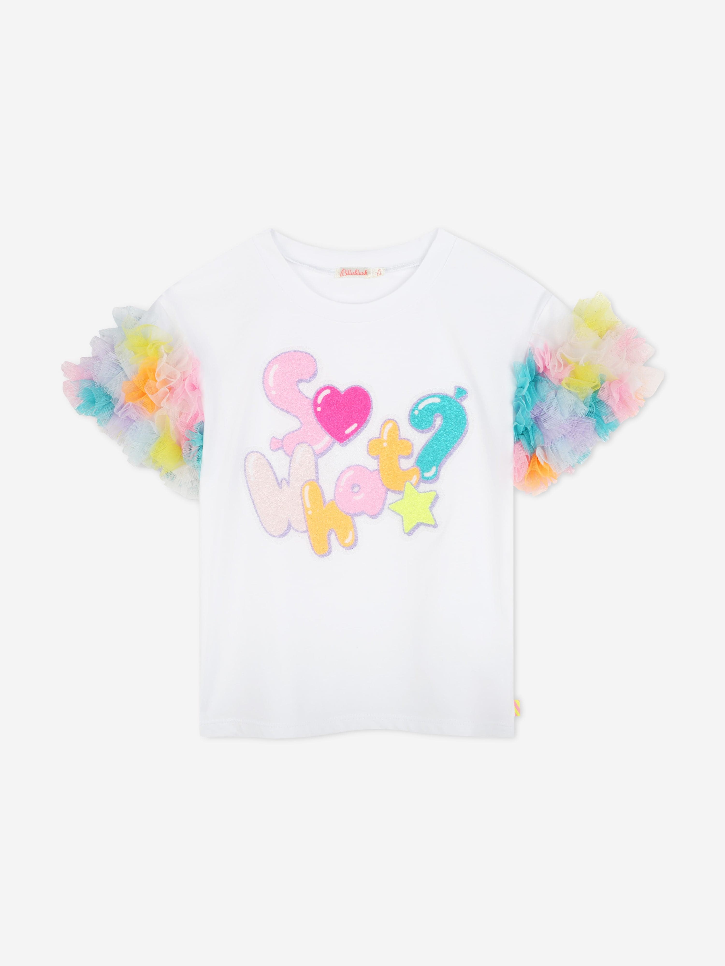 Girls So What? Mesh Sleeve T-Shirt in White Pay With Paypal