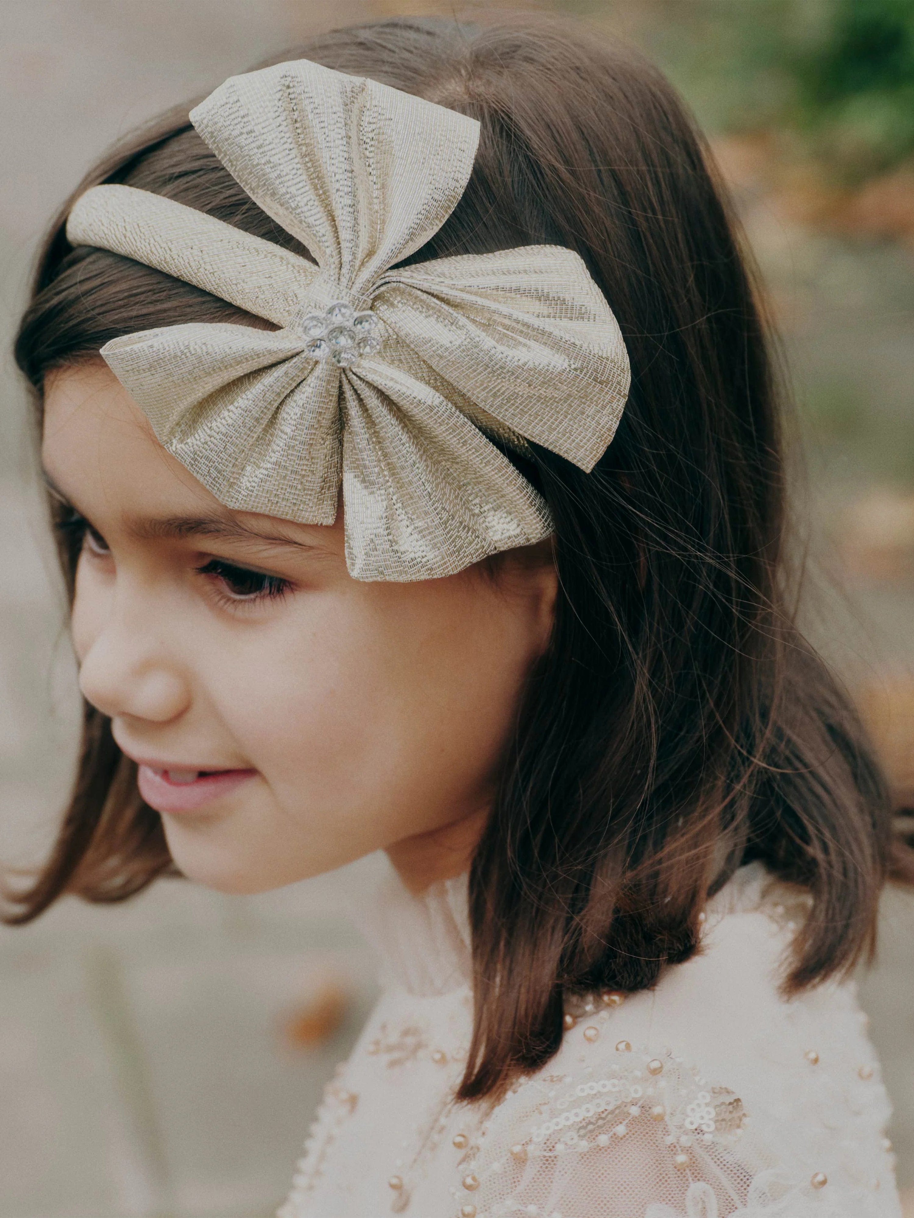 Girls Metallic Bow Headband in Gold Free Shipping With Credit Card