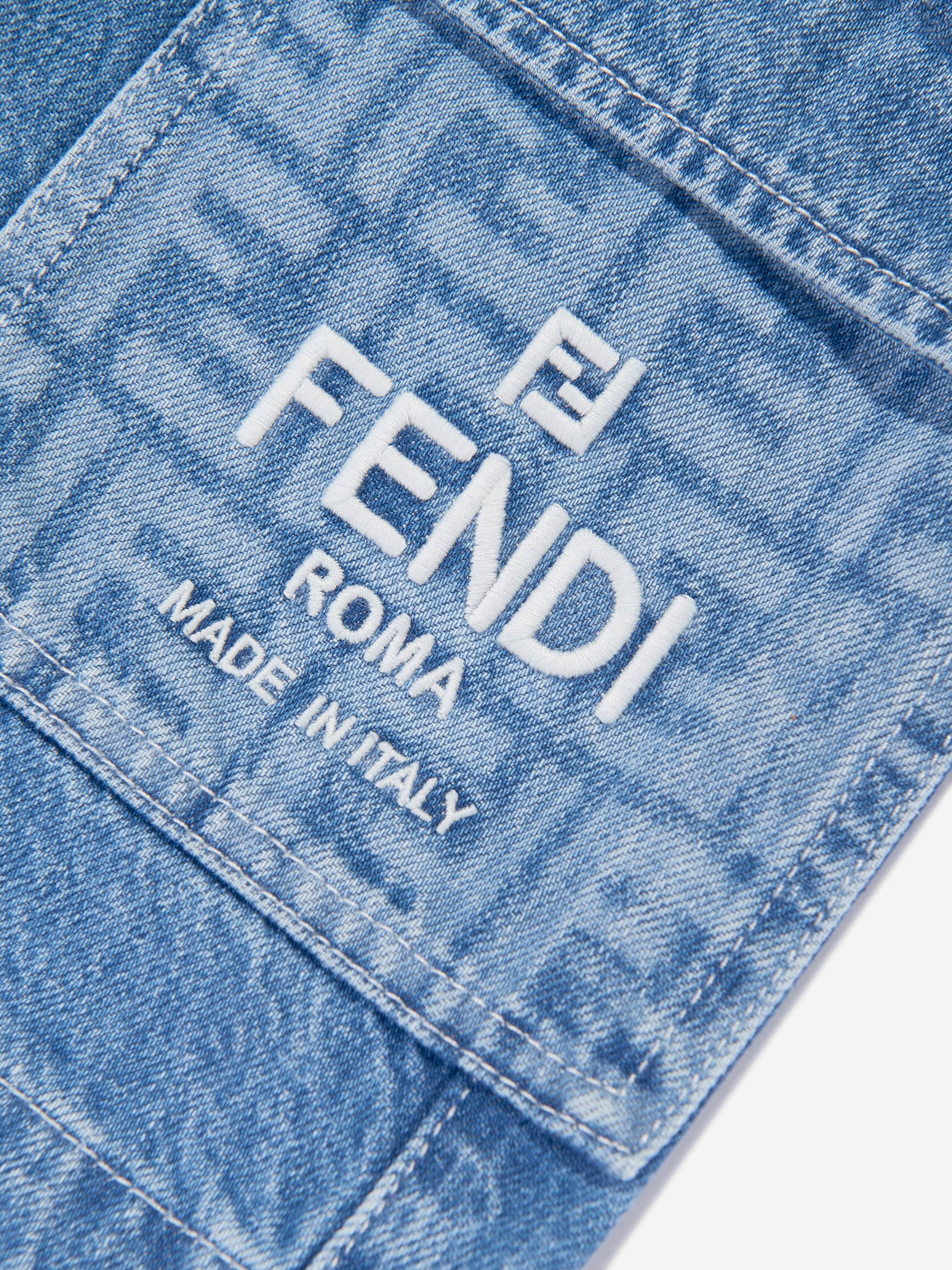 Fendi Boys Washed Denim Bermuda Shorts in Blue Sale Deals