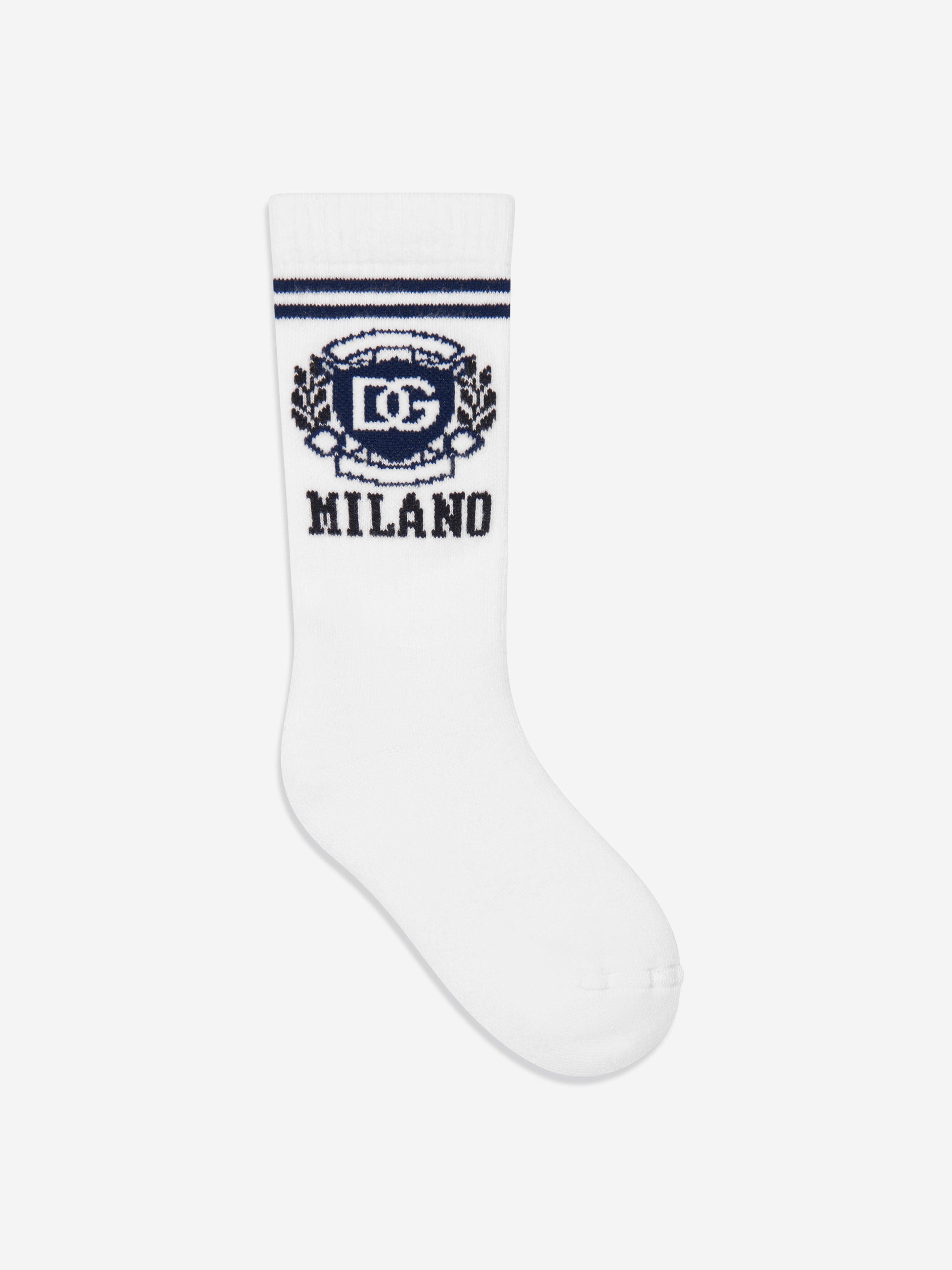 Dolce & Gabbana Boys Milano Logo Socks in White Cheap Sale With Credit Card