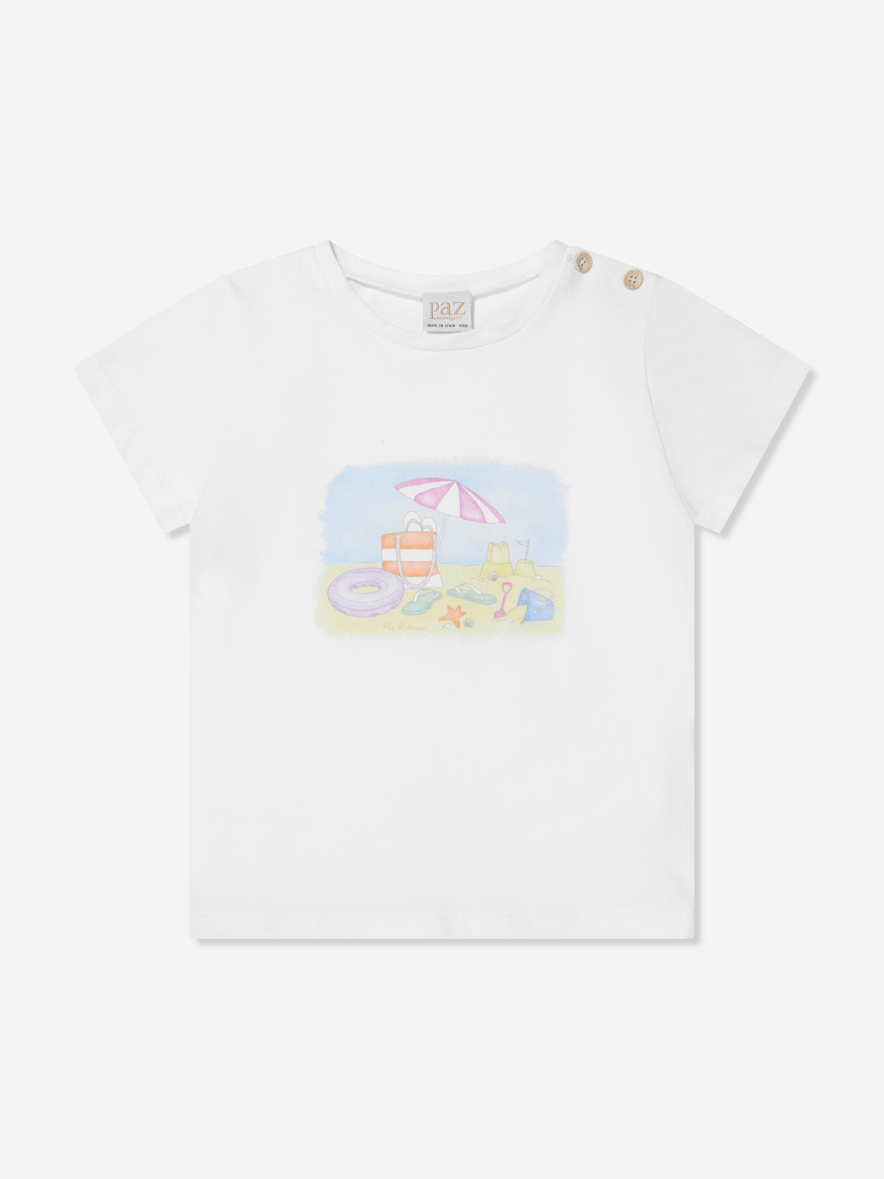 Paz Rodriguez Boys Beach Print T-Shirt in White Geniue Stockist Online