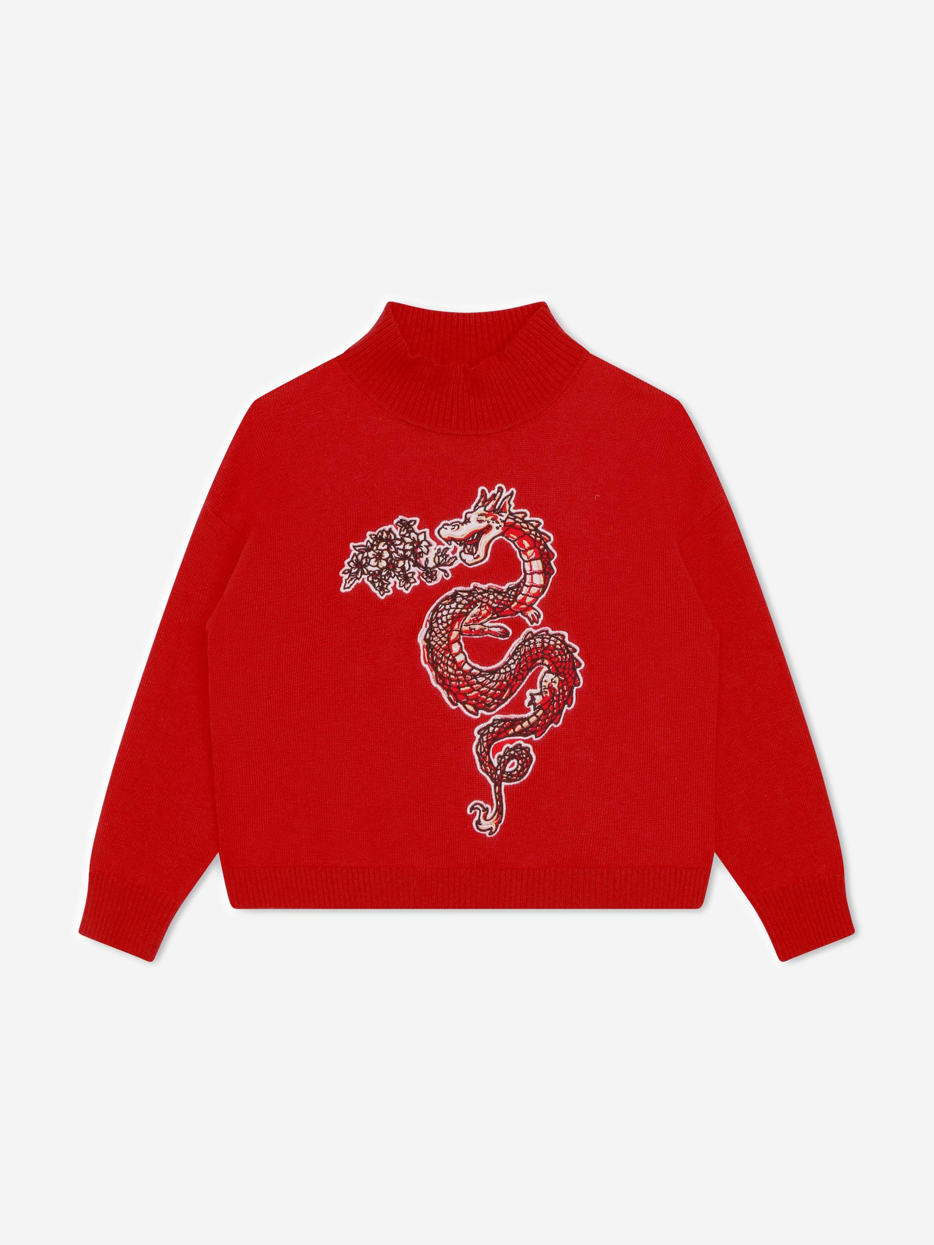 KENZO Girls Knitted Dragon Jumper in Red Clearance Reliable