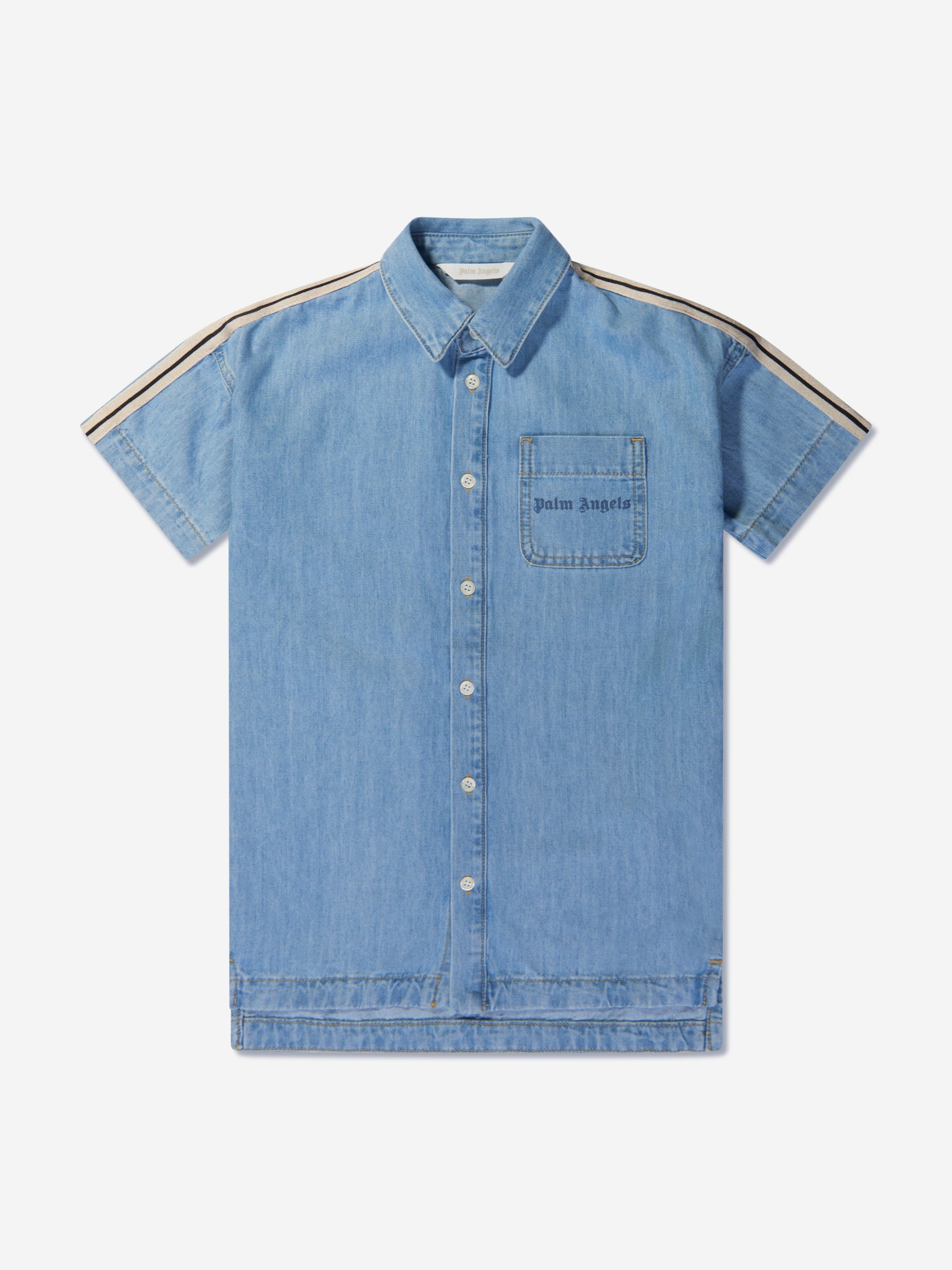 Palm Angels Girls Track Chambray Shirt Dress in Blue Factory Outlet For Sale