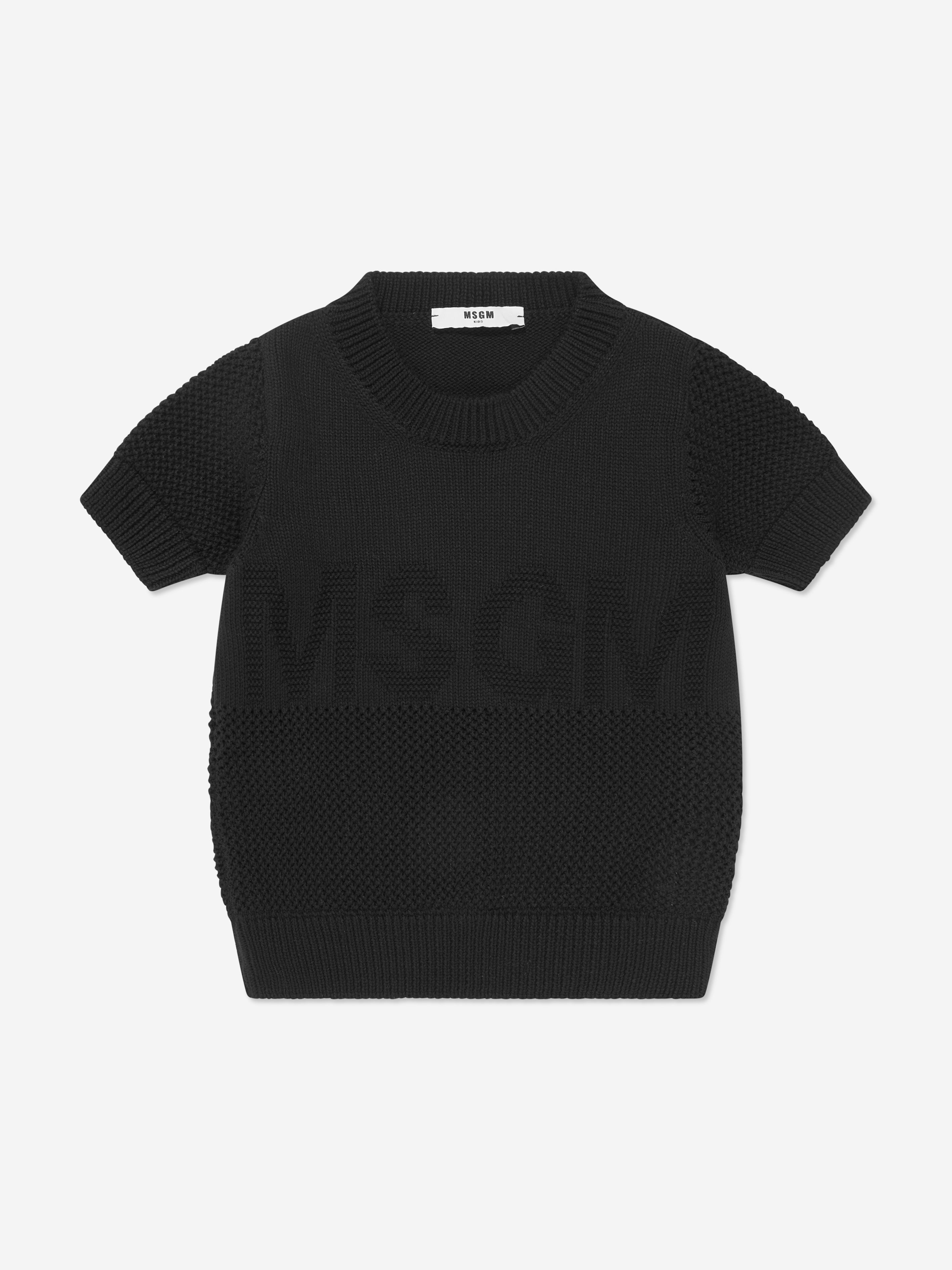 MSGM Girls Cropped Logo T-Shirt in Black Buy Sale Online